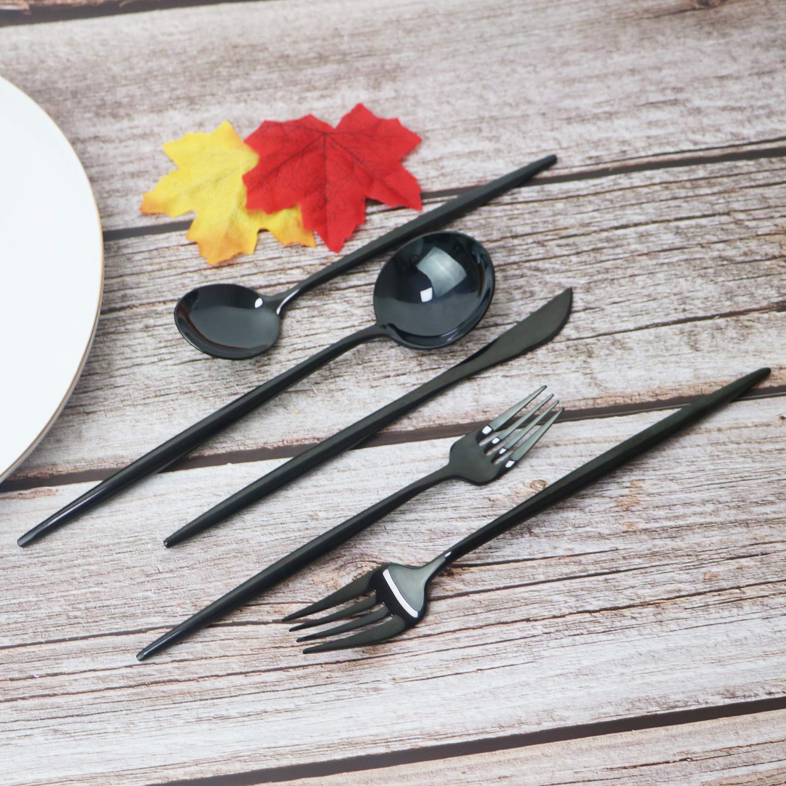 Premium 20-Piece Flatware Set - 18/10 Stainless Steel Silverware for 4 People - Heavy Duty Mirror Polished Dinner Knives, Forks & Spoons - Dishwasher Safe Restaurant-Grade Utensils (Black) - Perfect for Fine Dining, Weddings & Holiday Entertaining