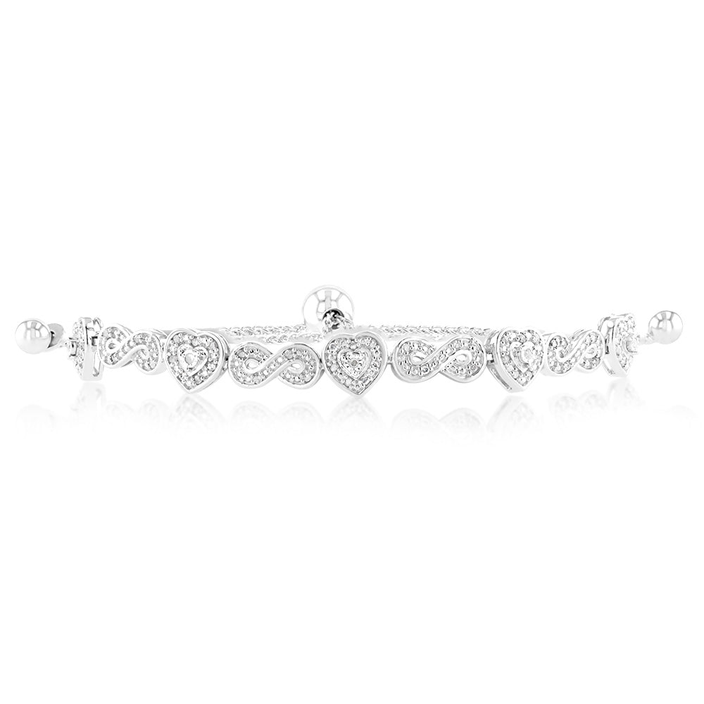 1/5 Carat Diamond Heart & Infinity Sterling Silver Bracelet - Elegant Jewelry Gift for Women, Perfect for Valentine's Day, Anniversary or Special Occasions