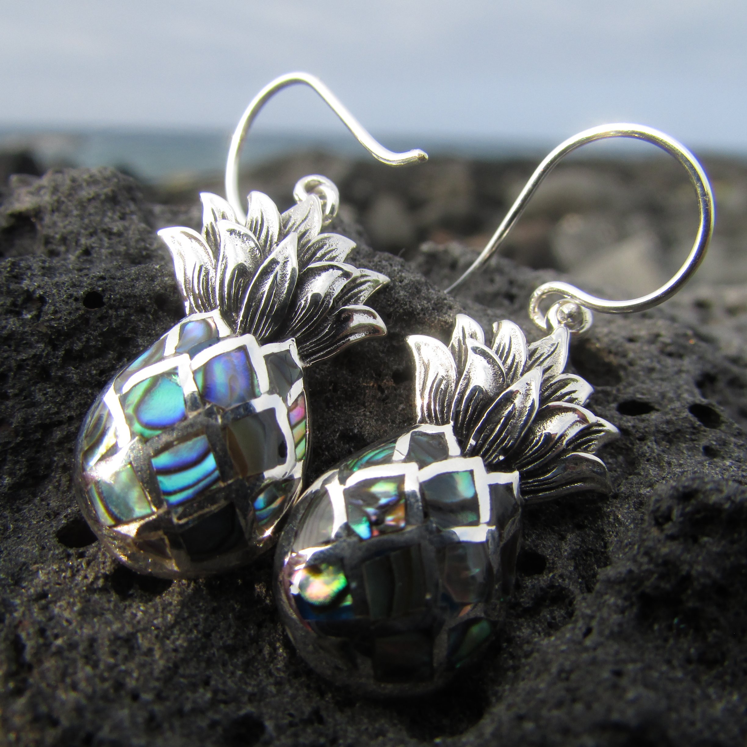 Stylish Pineapple Earrings - Sterling Silver with Abalone Shell Inlay | Perfect for Summer, Beach Vacations & Tropical-Themed Parties