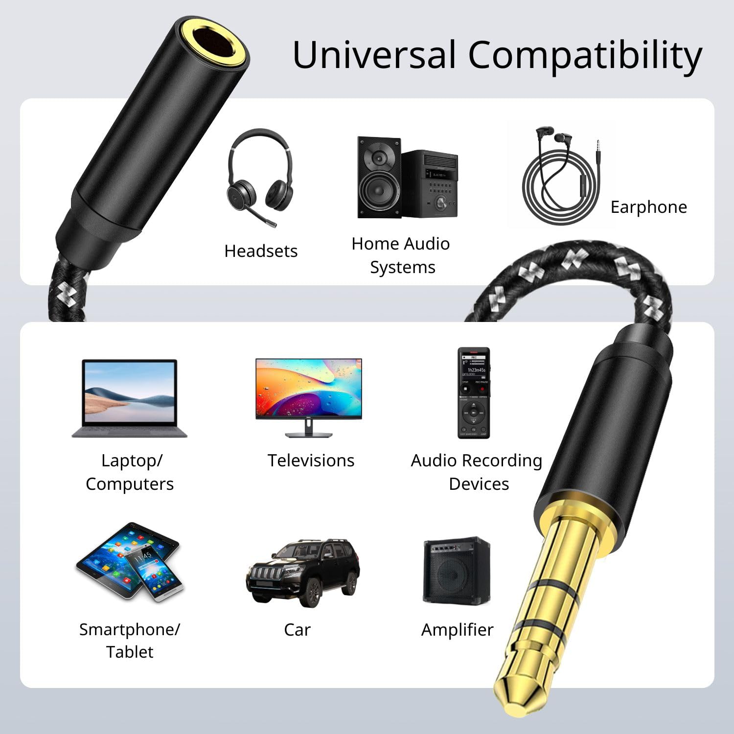 Premium 3.5mm Audio Jack Extension Cable - 6 Inch Male to Female AUX Stereo Headphone Extender Adapter for iPhone, Android, Smartphones, Speakers & Battery Cases | Perfect for Home, Office & Car Audio Setups