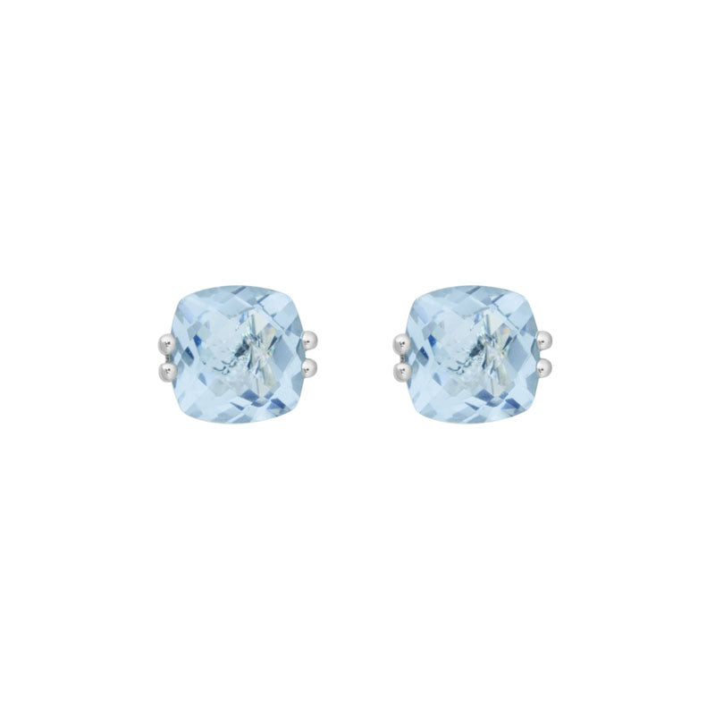 14K White Gold 6mm Aquamarine Stud Earrings for Women - Dainty Birthstone Jewelry for Everyday Wear & Special Occasions