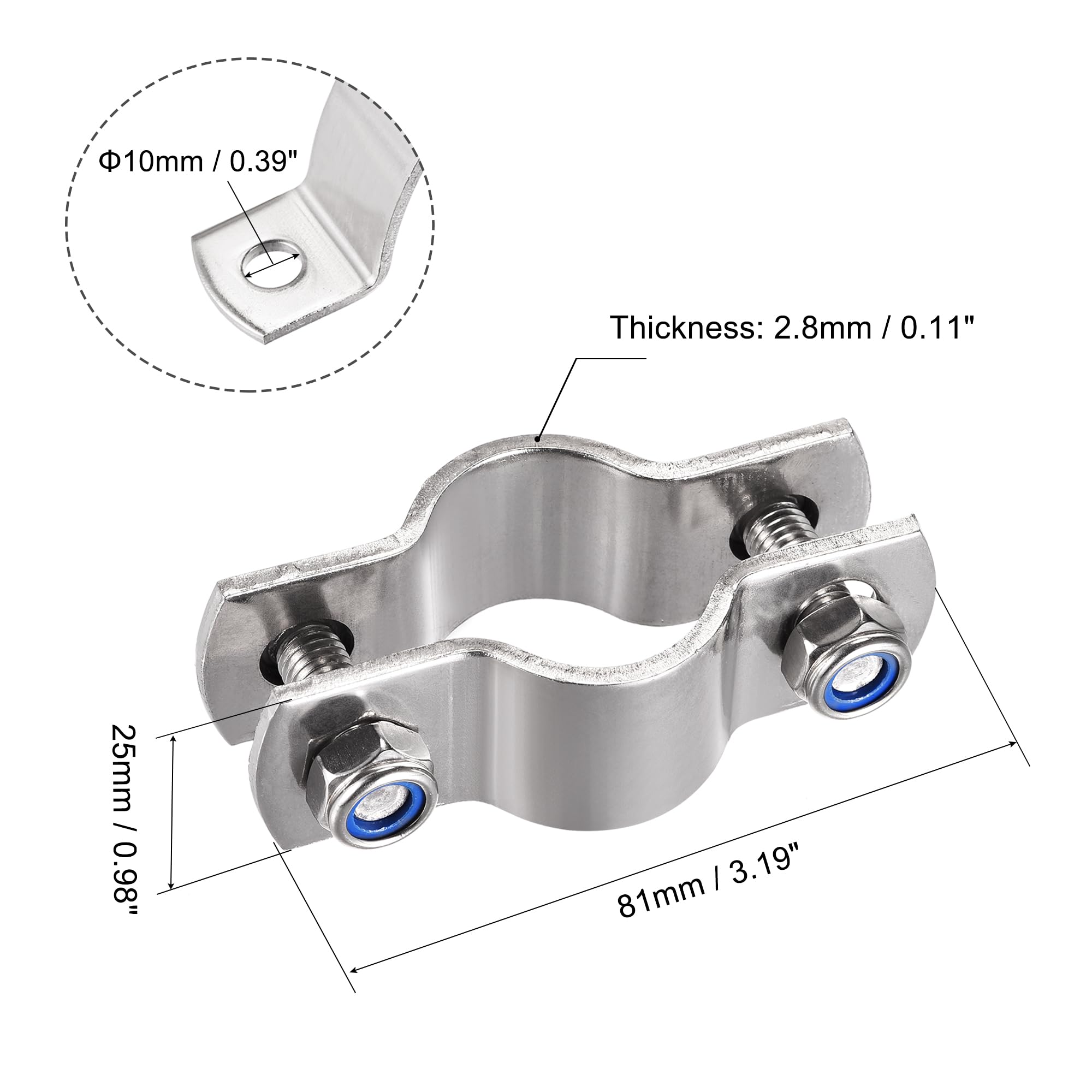 304 Stainless Steel Pipe Bracket Clamp - Wall/Ceiling Mount Support for 35mm Pipes | HVAC, Plumbing & Industrial Pipe Fixing Solution