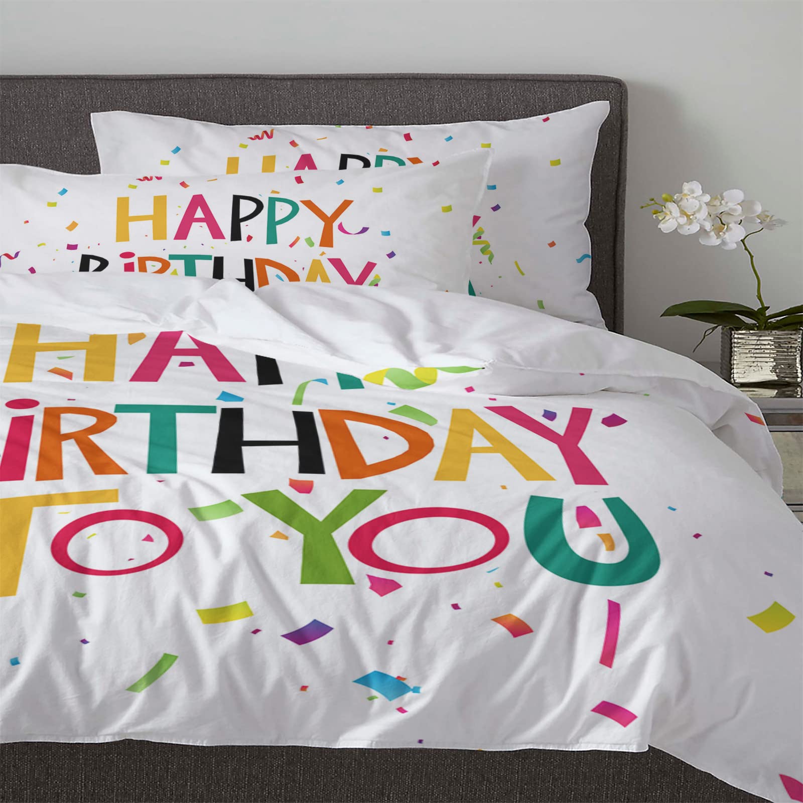 Happy Birthday Duvet Cover Set - 3 Piece Twin Size Bedding Set with 2 Pillowcases | Birthday Party Gift for Kids, Teens & Adults | Perfect for Birthday Decorations & Bedroom Makeovers