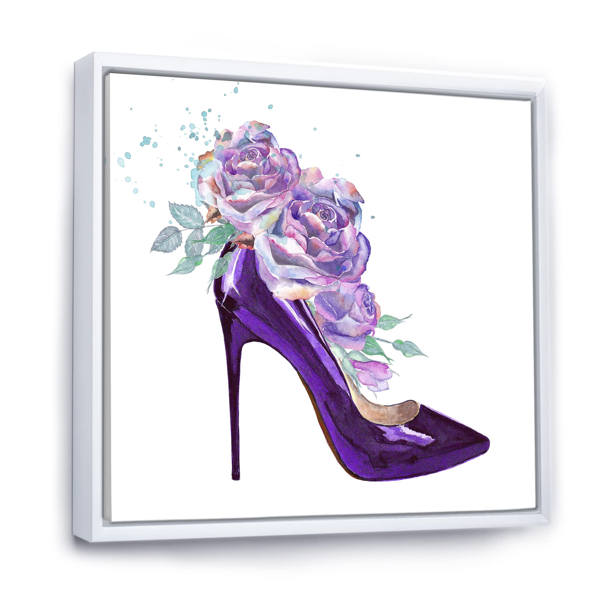 Dark Purple Stiletto Shoes with Pink Violet Roses - Elegant Canvas Wall Art Print for Home Decor | Perfect for Living Room, Bedroom & Office Wall Decoration