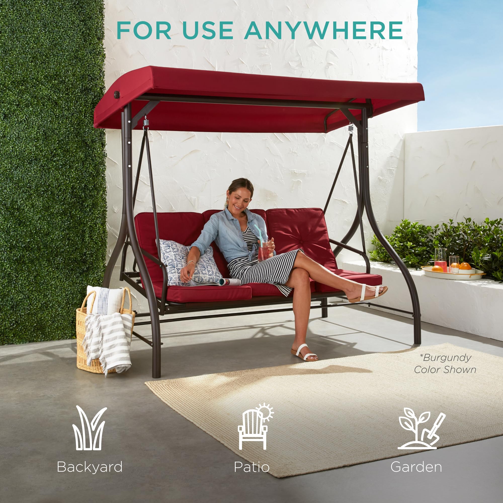 Best Choice Products 3-Seat Outdoor Convertible Canopy Swing Glider - Patio Hammock Lounge Chair with Flatbed, Adjustable Shade & Removable Cushions for Porch, Backyard, Garden - Navy Blue | Perfect for Relaxing, Lounging & Outdoor Entertaining