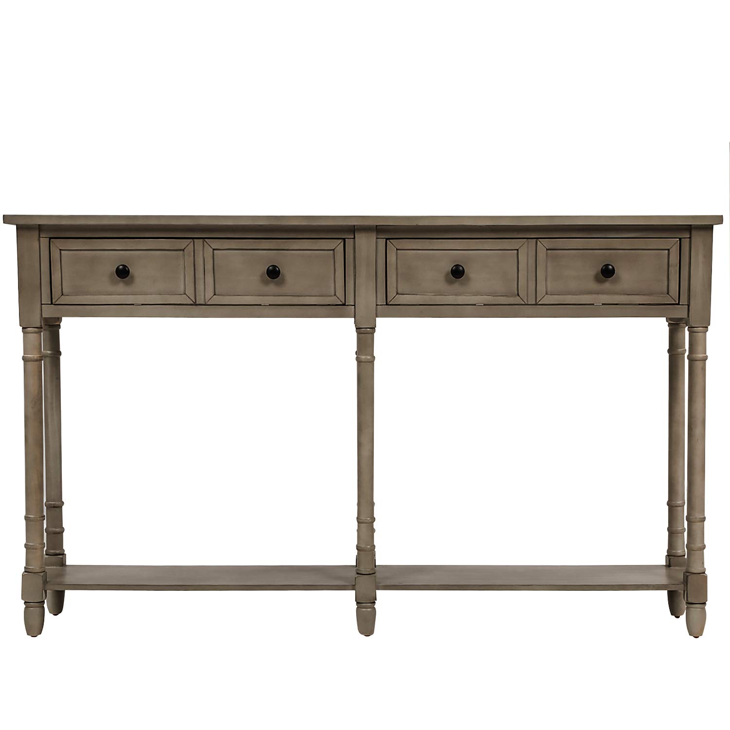 Rustic Console Table with 2 Large Drawers & Bottom Shelf - Entryway Sofa Table, Buffet Sideboard with Ample Storage - Grey Wash Finish | Perfect for Hallway, Living Room & Dining Room Decor