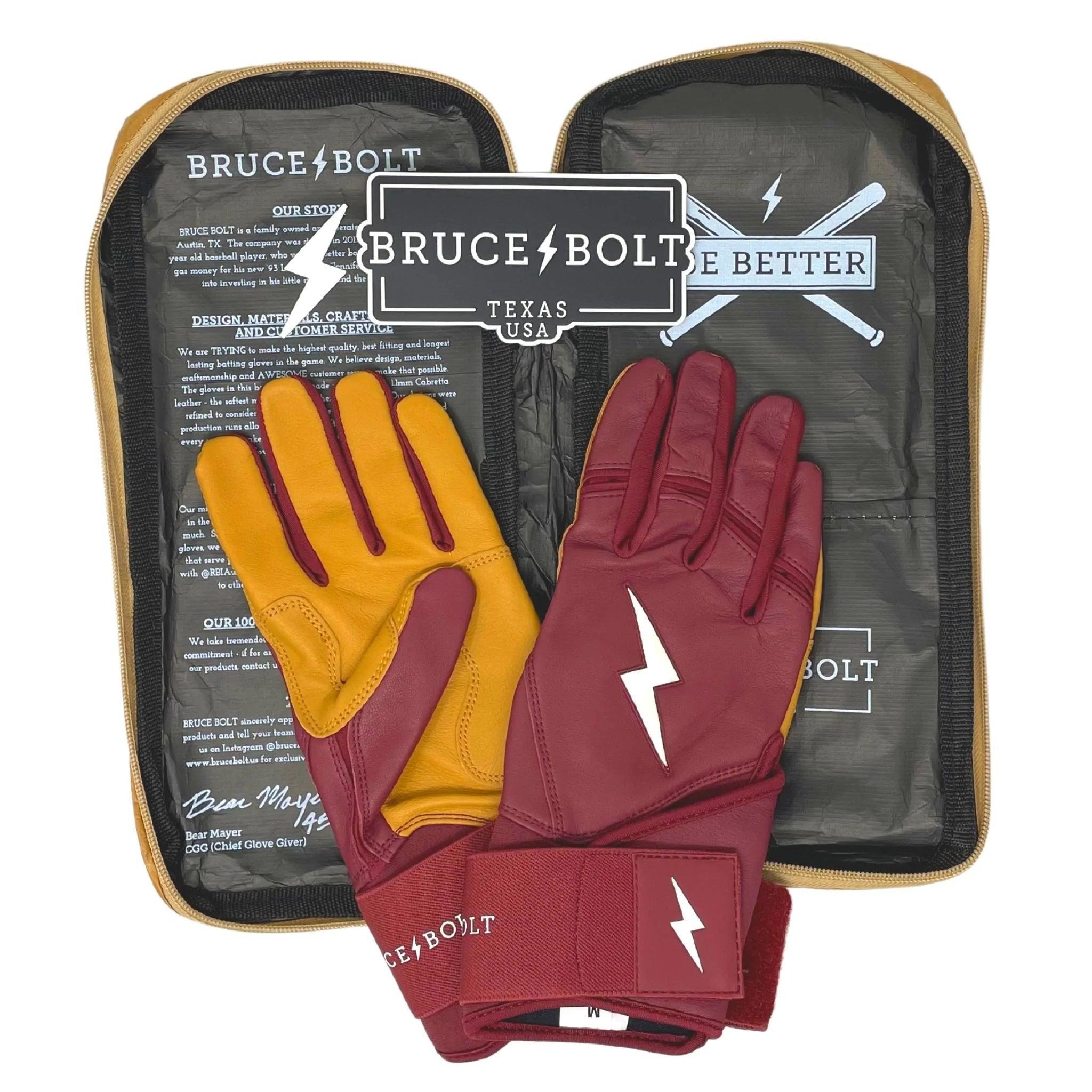 Bruce Bolt PREMIUM PRO Long Cuff Batting Gloves for Baseball & Softball - Maroon Color, Durable Grip, Enhanced Protection - Perfect for Training, Games & Practice Sessions