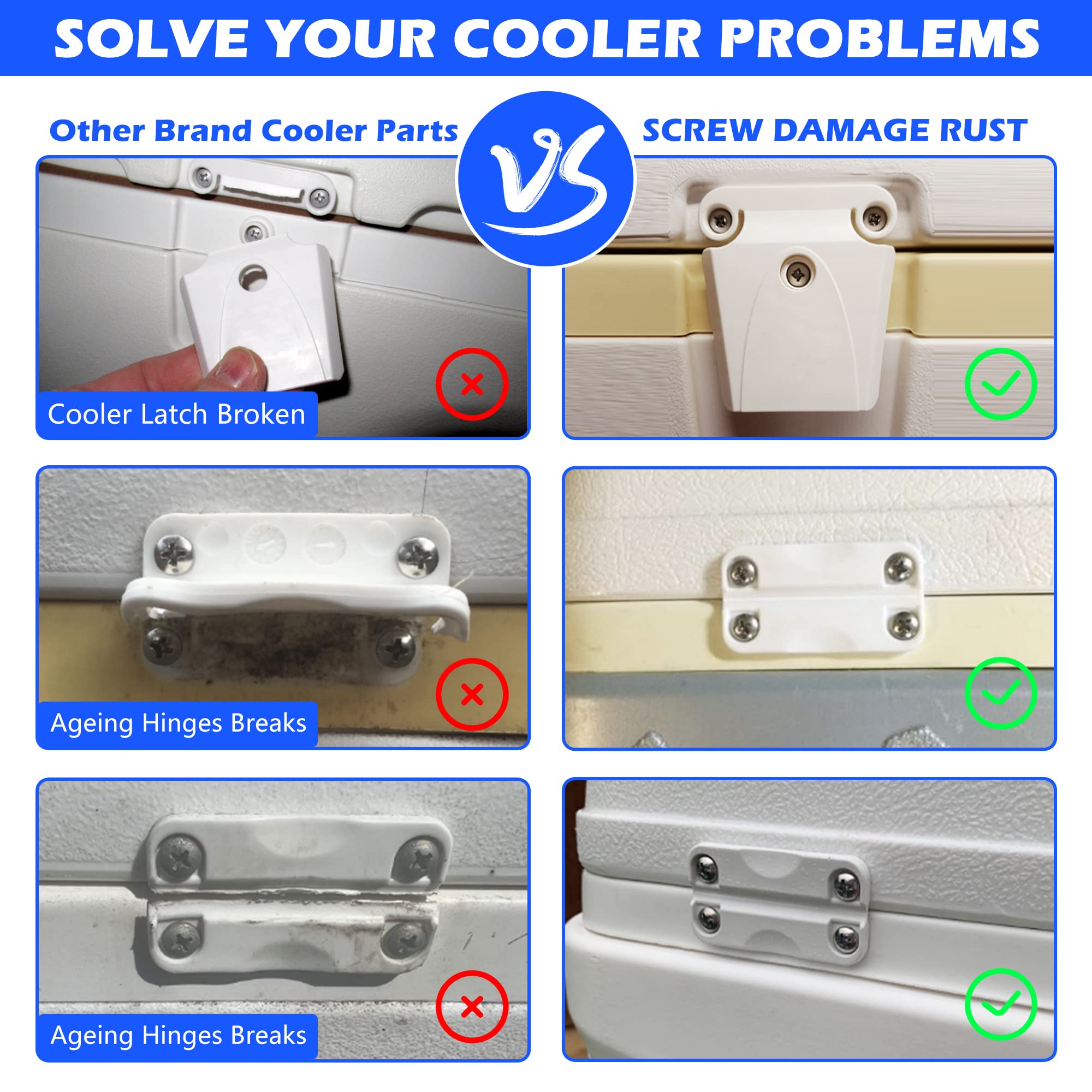 **High Strength Cooler Hinge & Latch Replacement Kit with Screws – Durable Ice Chest Plastic Hinges, Latch Posts – Perfect for Repairing Coolers, Camping, Fishing & Outdoor Adventures**