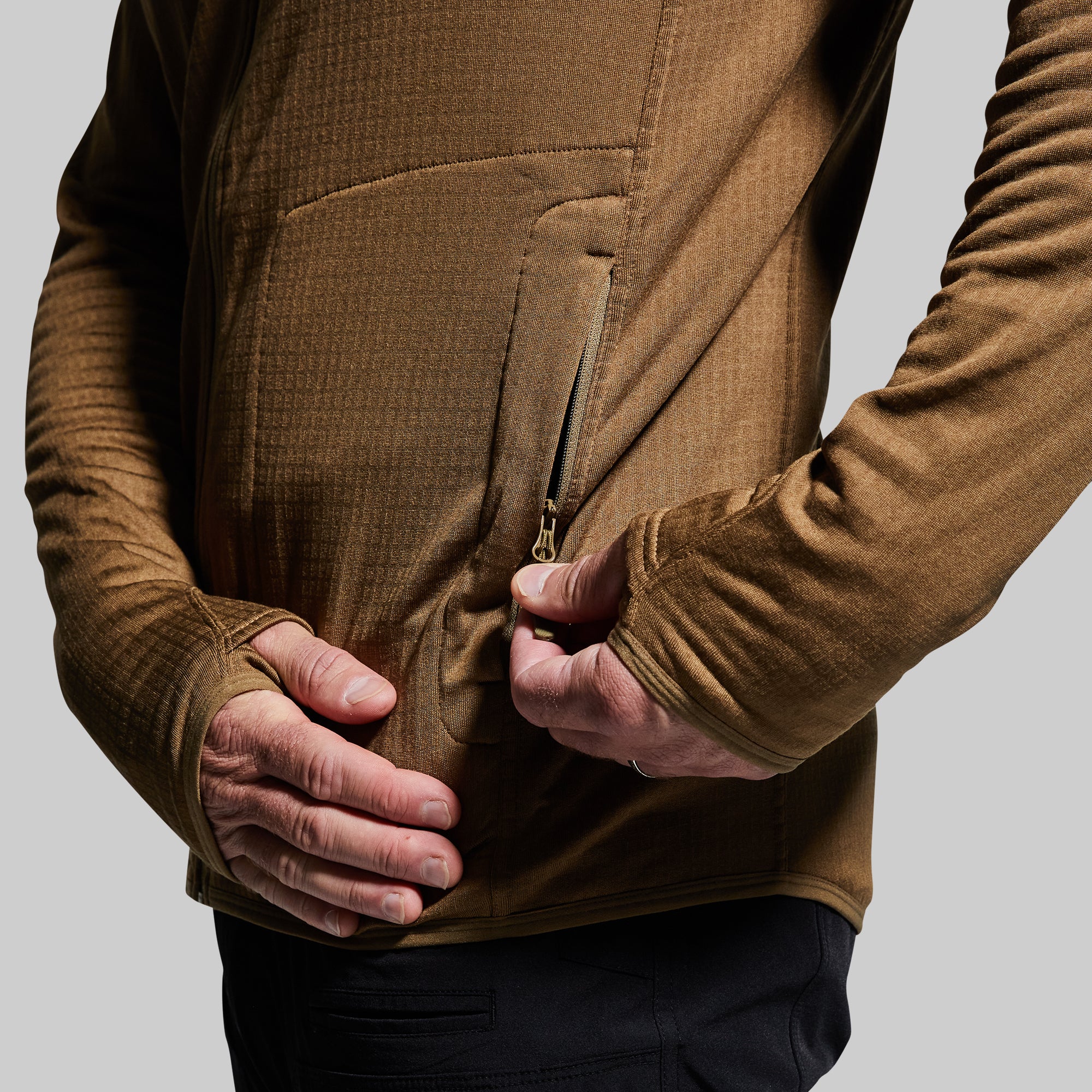 Men's Quiver Full Zip Hoodie - Coyote Brown Color | Lightweight Fleece Jacket for Outdoor Activities, Hiking & Casual Wear