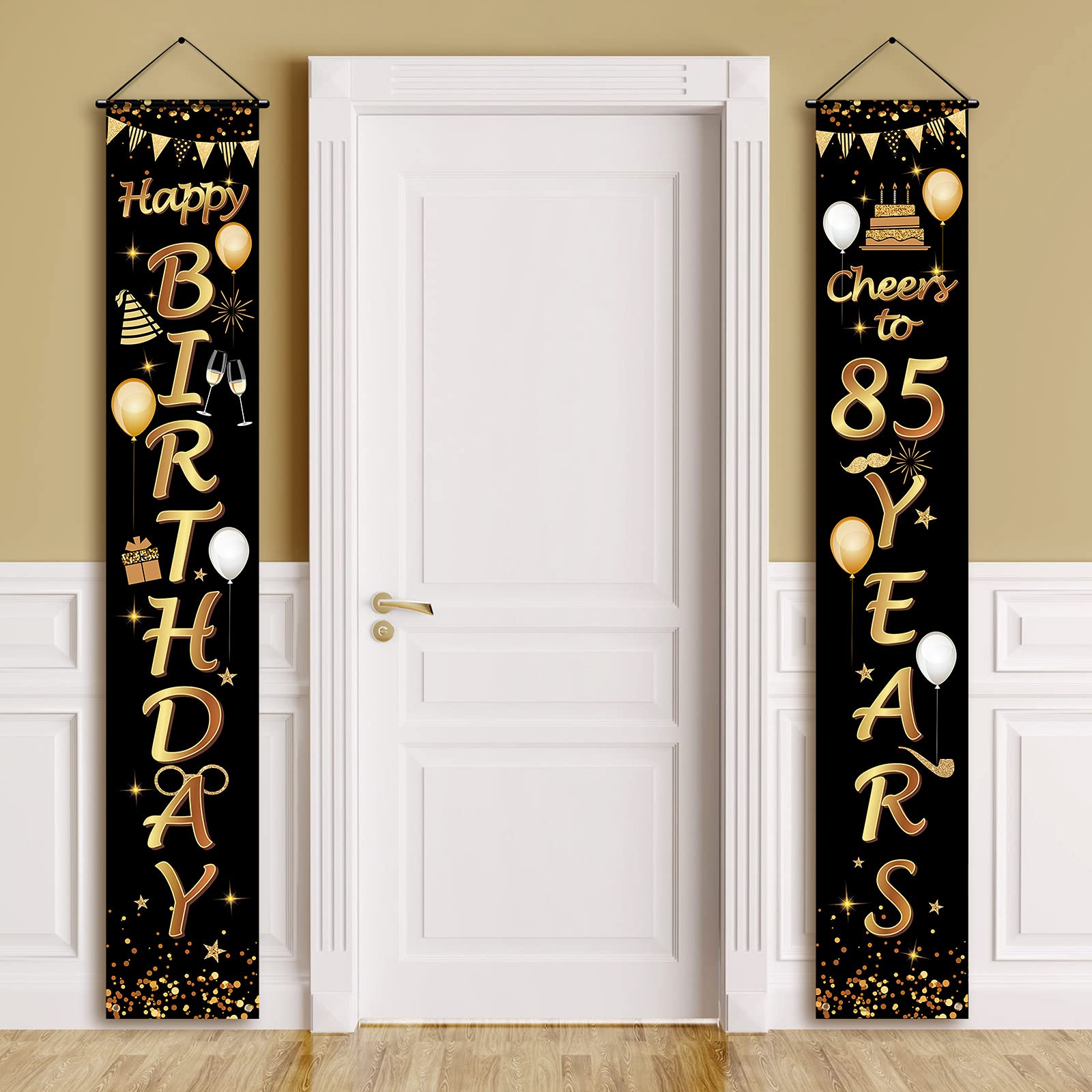 2-Pack 85th Birthday Party Decorations - Cheers to 85 Years Banner & Porch Sign Set (71