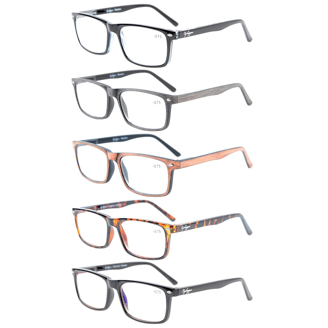 Eyekepper 5-Pack Vintage Style Reading Glasses with Spring Hinges - Blue Light Blocking Computer Glasses for Men & Women - Perfect for Reading, Office Work & Screen Time