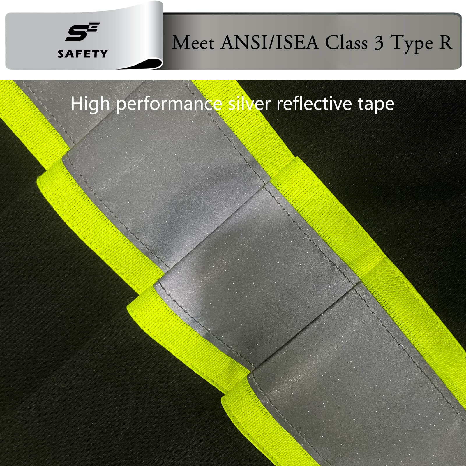 **High Visibility Class 3 Safety Shirts for Men - Reflective Construction Work Shirts with Pocket, Short Sleeve, Black & Yellow Stripe - Ideal for Road Work, Construction, and Nighttime Safety**