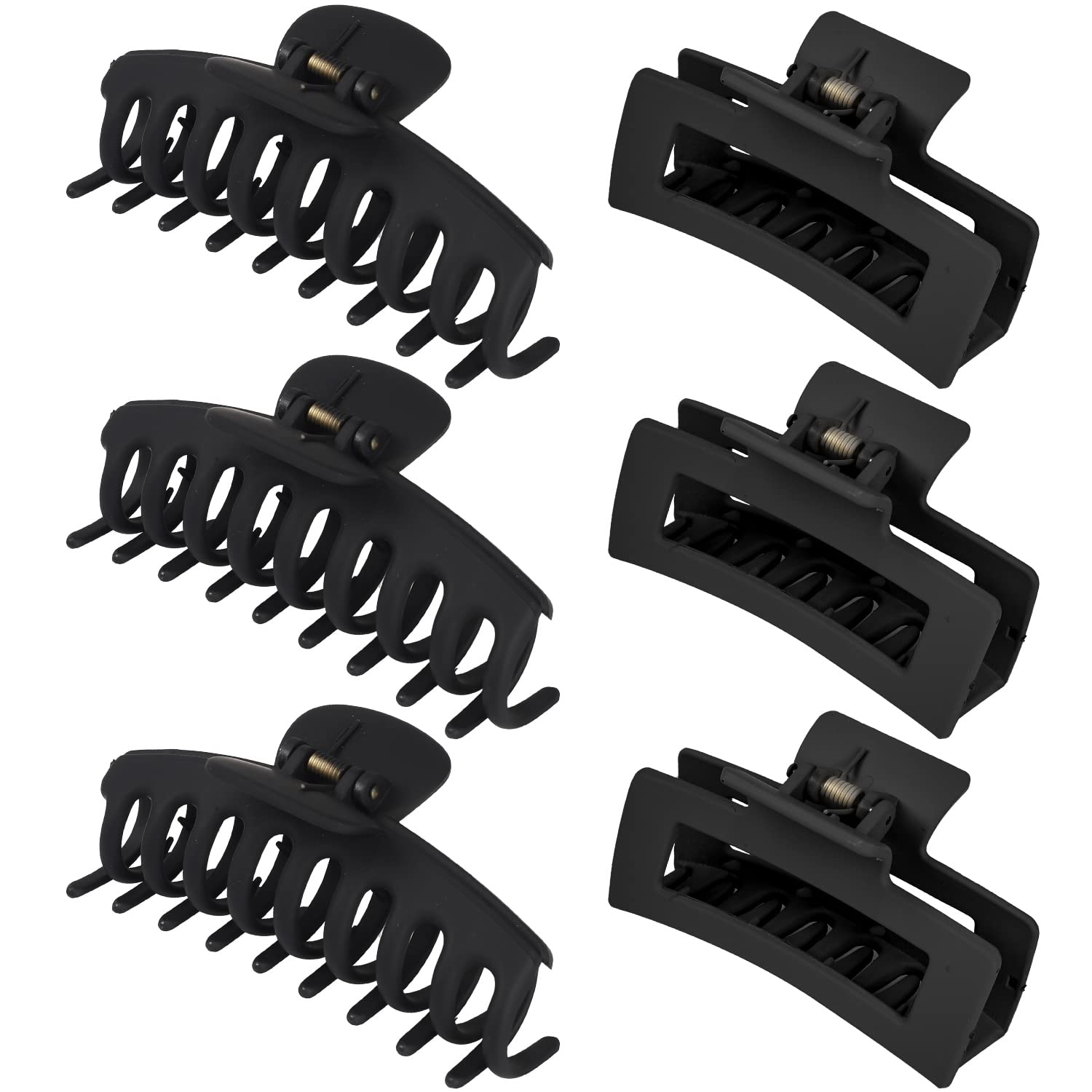 79Style 6pcs Large Hair Claw Clips for Women - 3.5 Inch Banana Hair Clips for Thick, Thin & Long Hair - Strong Plastic Hair Claws - Cute Hair Accessories for Girls & Teens (Black) - Perfect for School, Work, Gym & Everyday Styling