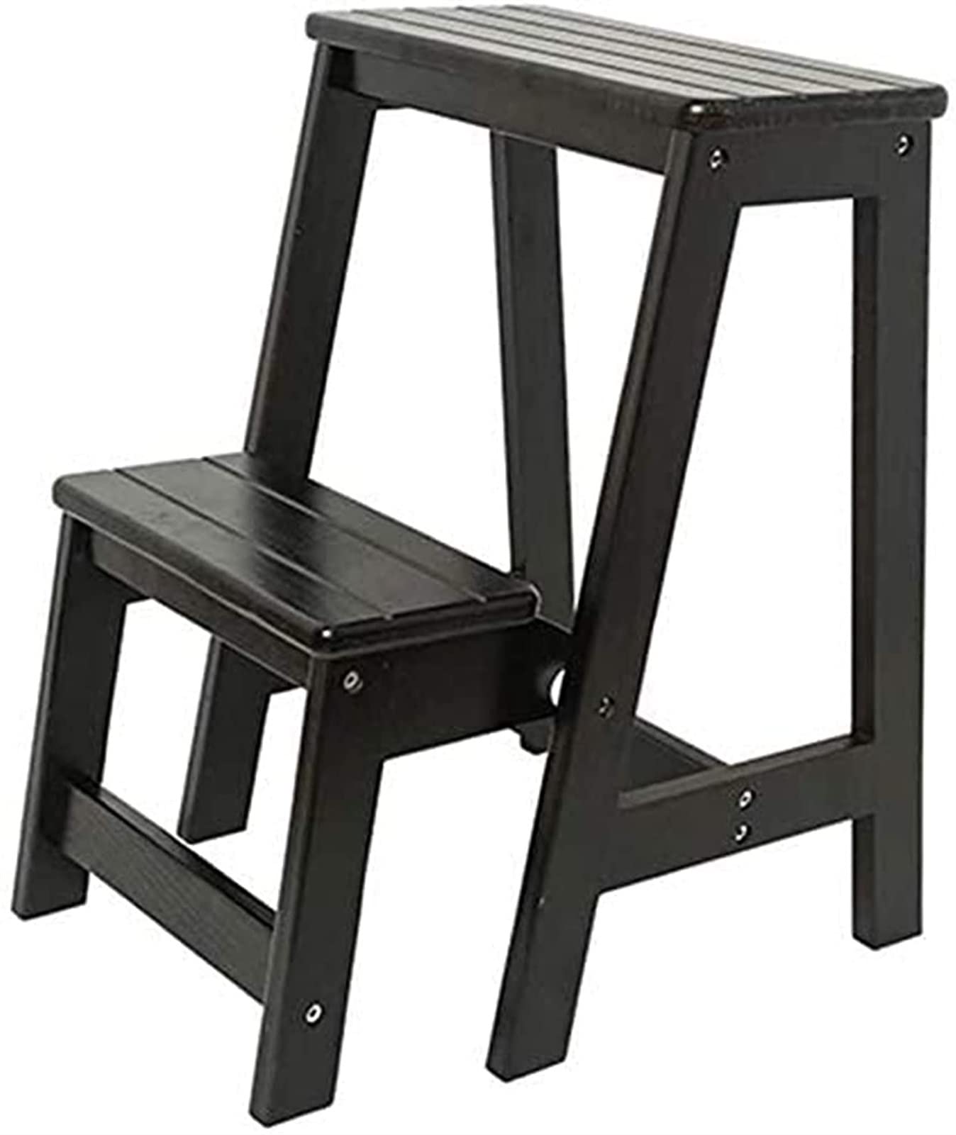 NEVKA 2-Step Folding Step Stool Ladder - Convertible Multifunctional Library Step Chair, Decorative Home Step Stool for Kitchen, Bathroom, Kids Room & Climbing Assistance (Style A)
