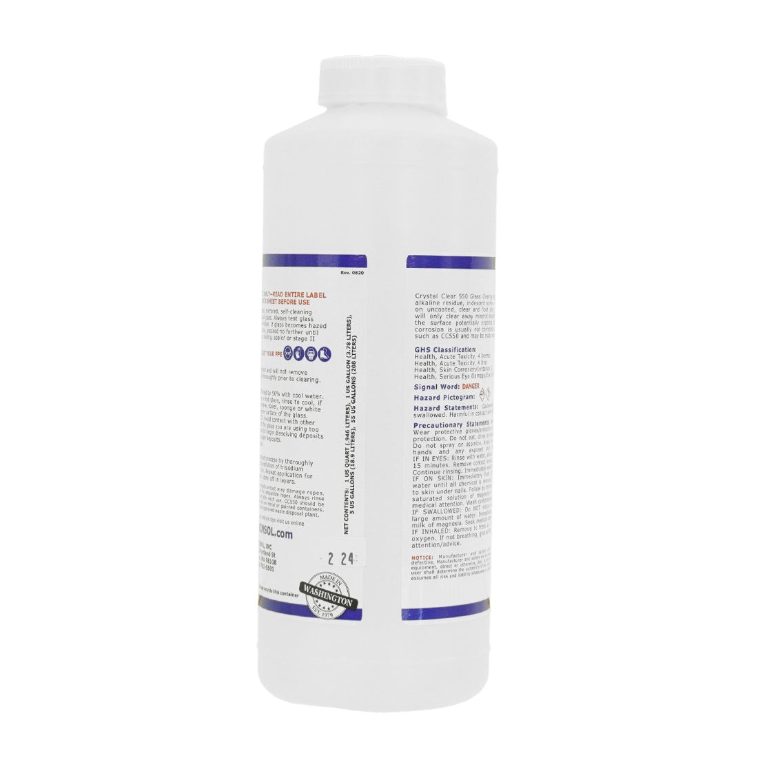 Winsol Crystal Clear 550 Glass Restorer - Professional Auto Glass Cleaner & Polish for Cars, Windows, Mirrors - Removes Scratches, Water Spots & Oxidation