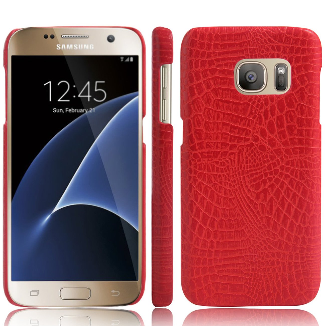 Premium Crocodile Pattern Leather Phone Case for Samsung Galaxy S7 (2016) - Vintage Luxury Cover with Anti-Slip Grip | Perfect for Business, Travel & Everyday Protection (Red)