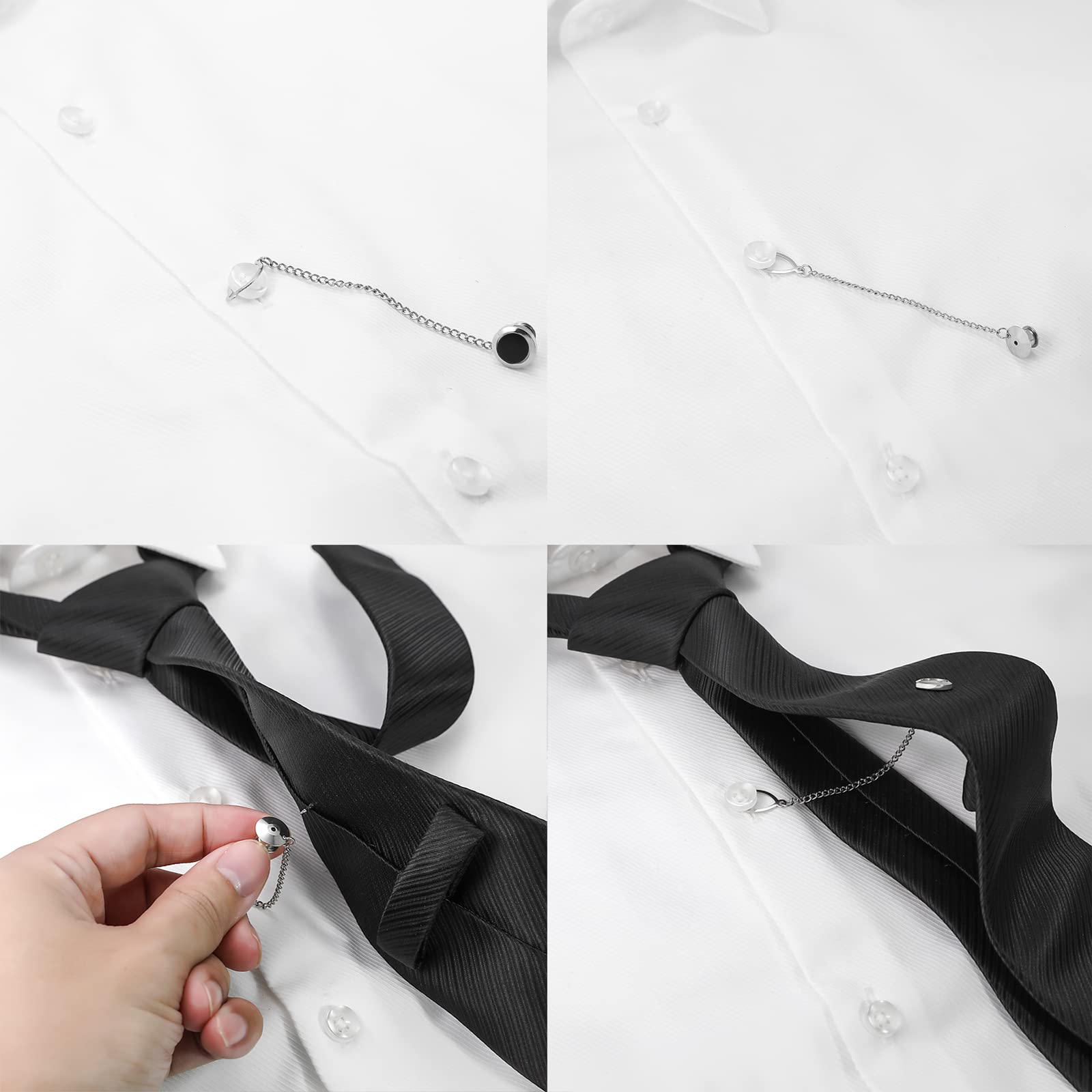 Silver Tie Pins for Men with Chain - Elegant Wedding & Business Gift