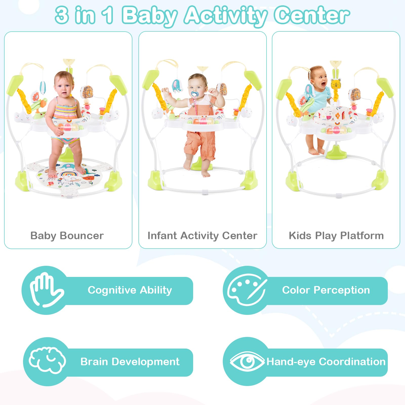 HONEY JOY Baby Bouncer Activity Center - 360° Rotating Jumperoo with Music, Lights & Developmental Toys | 3 Adjustable Heights for Infants 6-12 Months | Interactive Play Mat & Sound Effects | Perfect for Playtime, Learning & Motor Skill Development (Yellow)