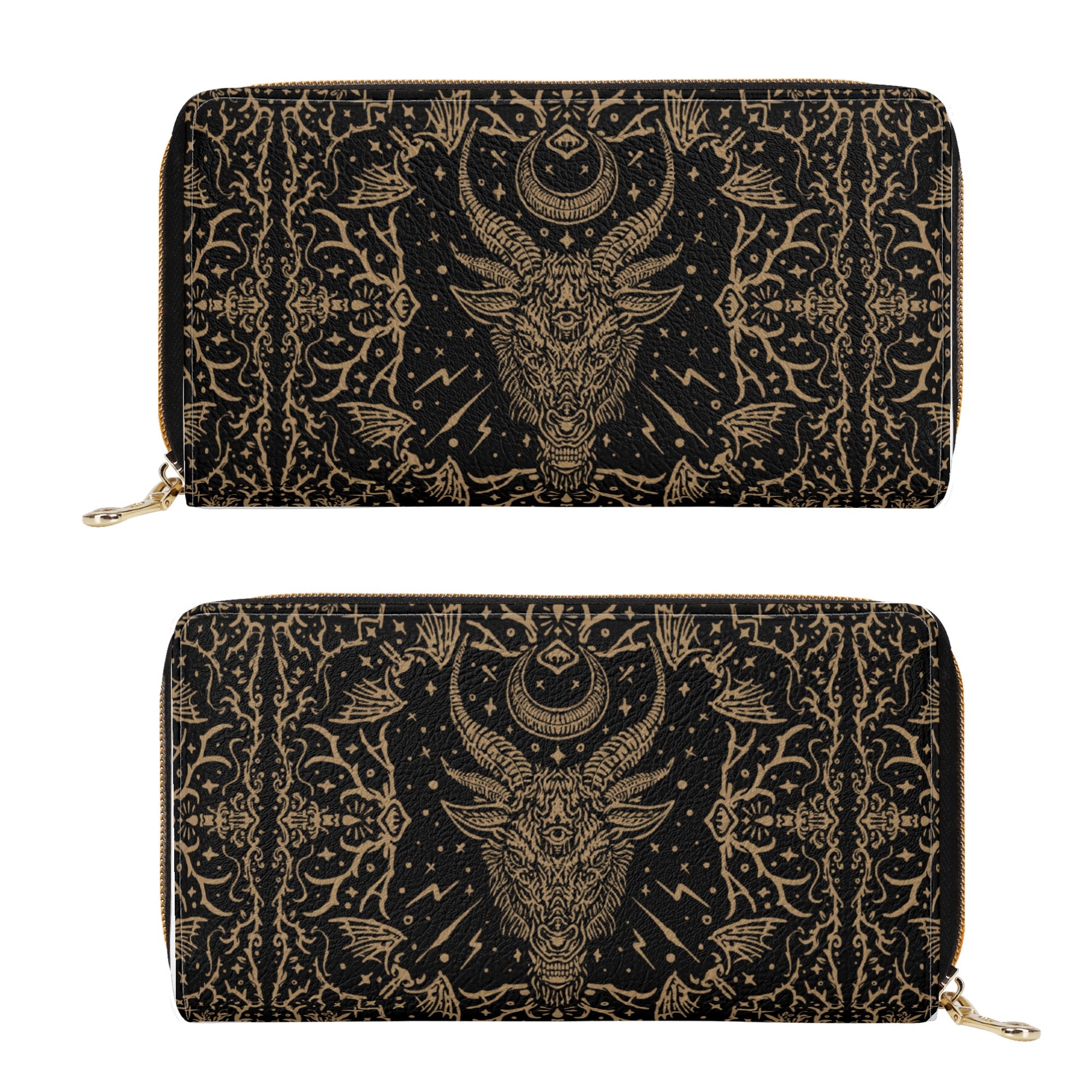 Baphomet Gothic Leather Zipper Wallet - Occult Themed Crossbody Pouch for Wiccan Altar, Witchcraft Supplies & Gothic Fashion Accessories