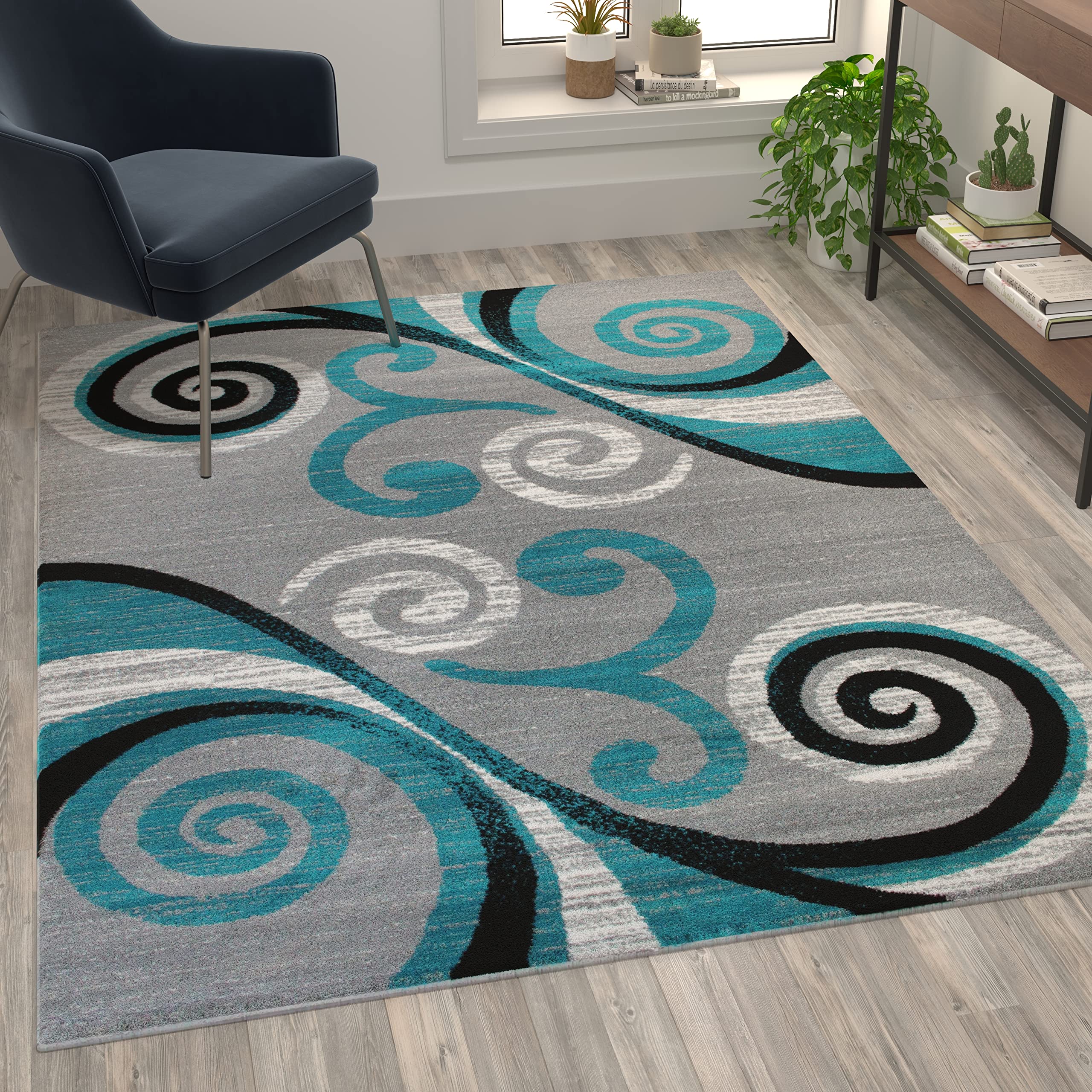 Flash Furniture Valli Collection 5' x 7' High Pile Turquoise Olefin Area Rug with Jute Backing - Soft Plush Living Room Carpet for Bedroom, Hallway & Entryway - Home Decor & Cozy Floor Covering