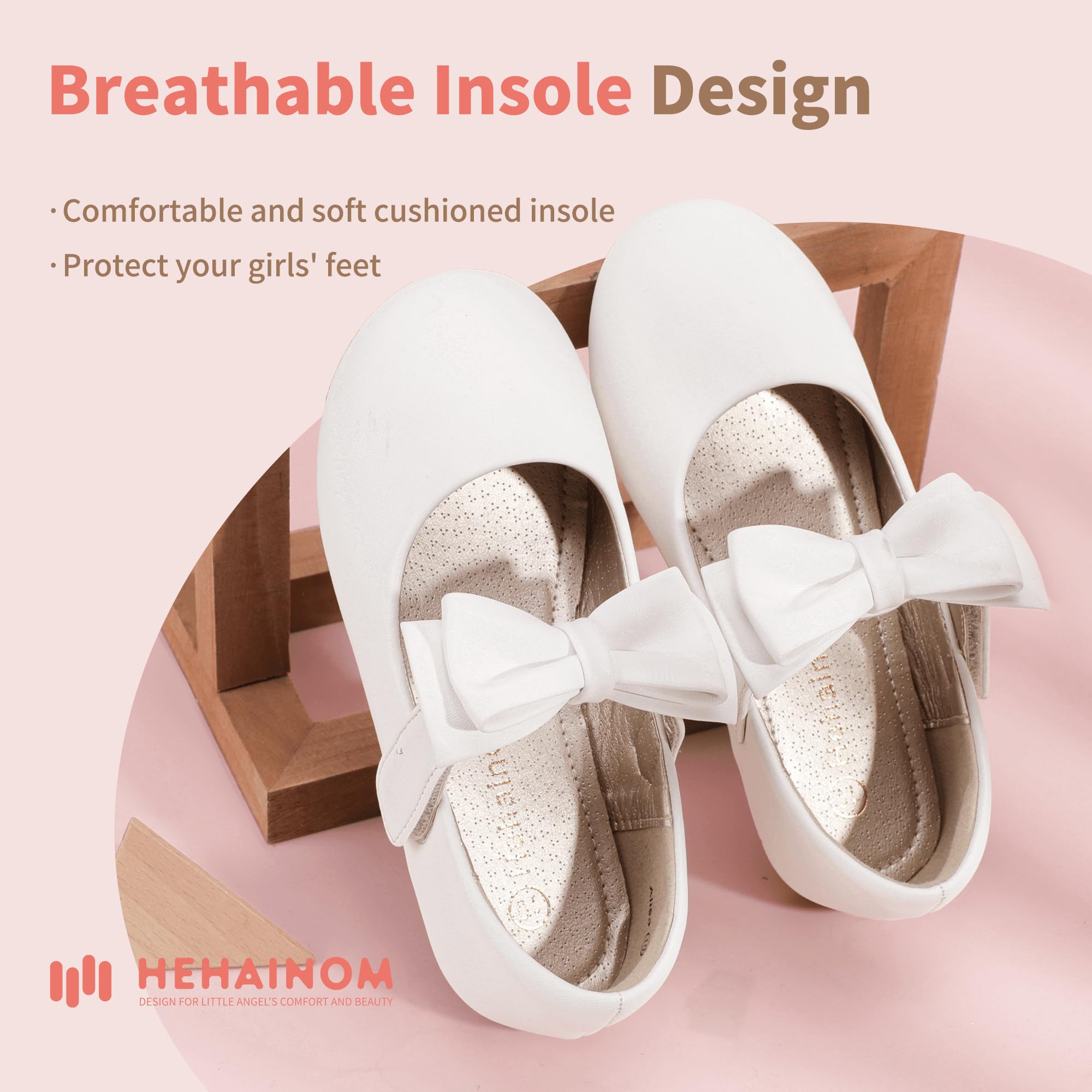 Hehainom Toddler Flower Girls Dress Shoes - Mary Jane Princess Ballet Flats with Bow & Pearls for Wedding, Party, School | Comfortable & Stylish for Special Occasions