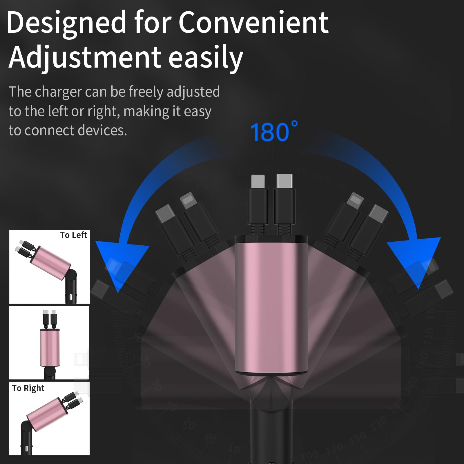 60W Retractable Car Charger with 2 USB Ports & Fast Charging - Compatible with iPhone 16/15/14/13/12/11 Pro Max, Galaxy S23 & Pixel - Perfect for Road Trips & Daily Commute