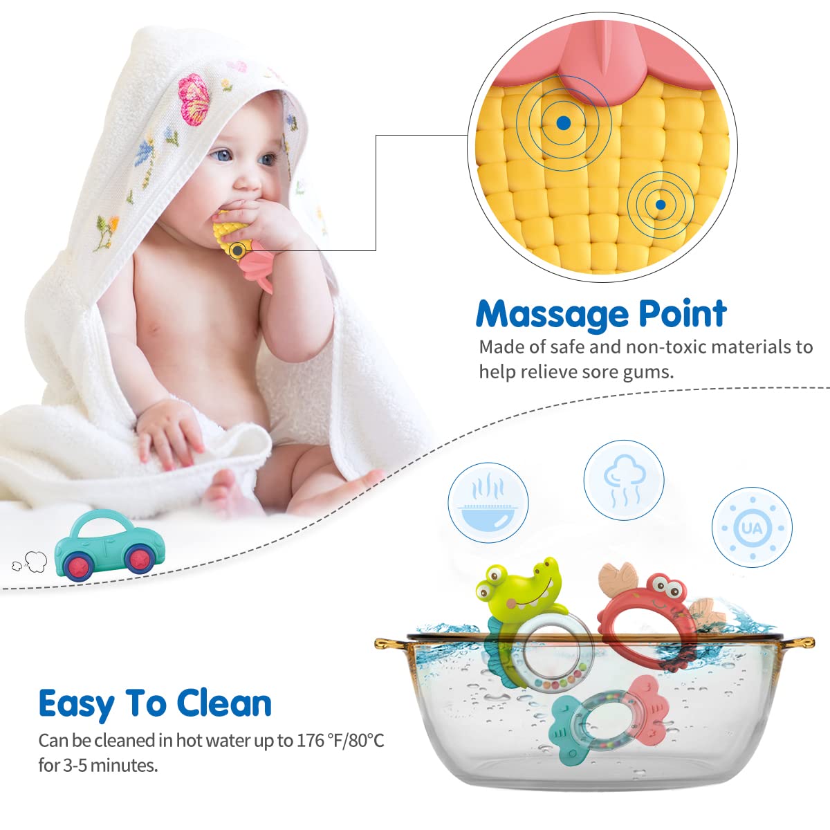 Qizebaby 12PCS Baby Rattles & Teething Toys Set for 0-12 Months - Sensory Learning Toys with Music, Shaker, Grab & Spin Features - Perfect for Newborns, Infants, Toddlers (Boys & Girls) - Great for Early Development, Playtime & Soothing Teething Pain