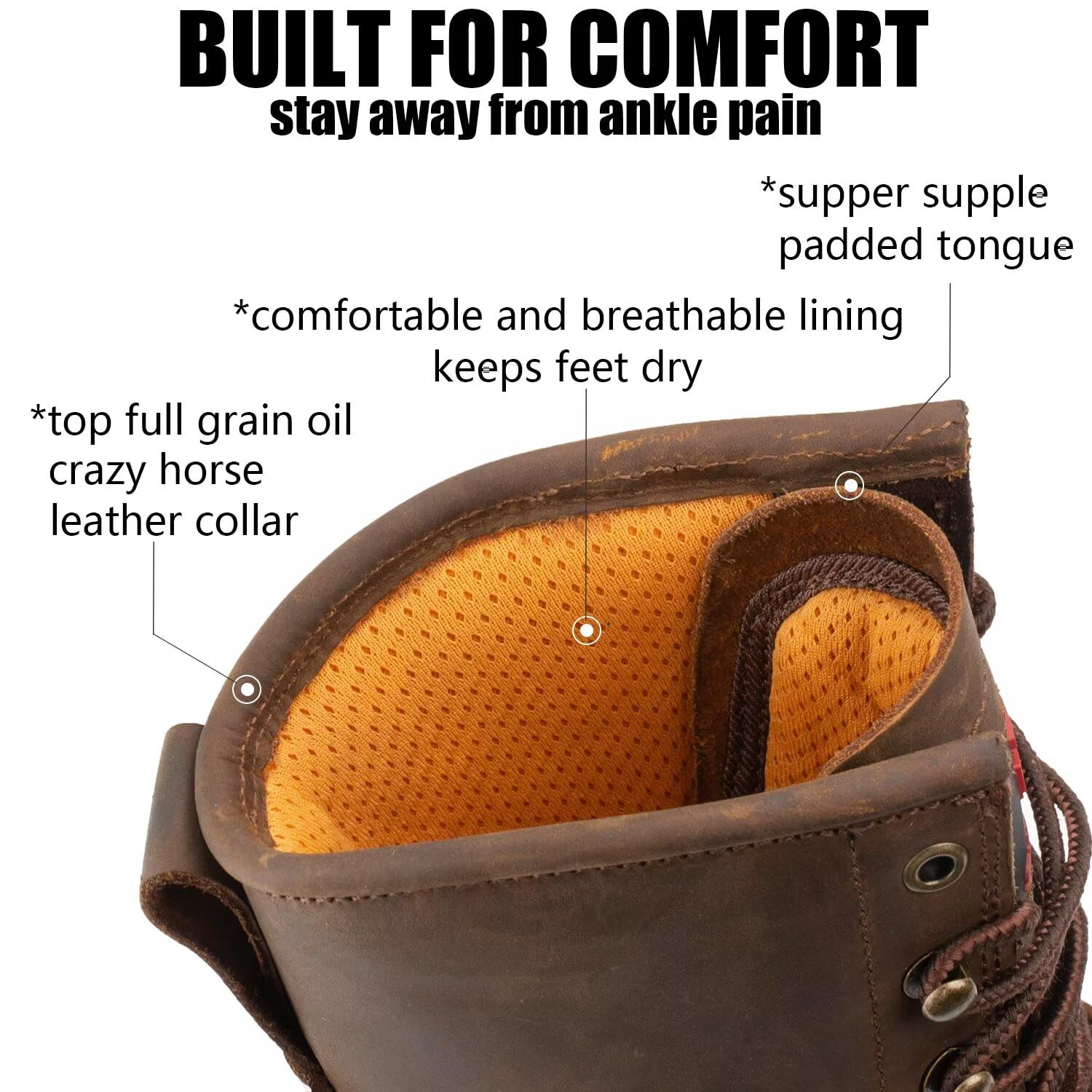 SUREWAY Men's 8 Inch Waterproof Steel Toe Work Boots - Oil & Slip Resistant, Thick Full Grain Leather, Wedge Rubber Sole, EH Rated - Ideal for Construction, Logging & Outdoor Work Safety