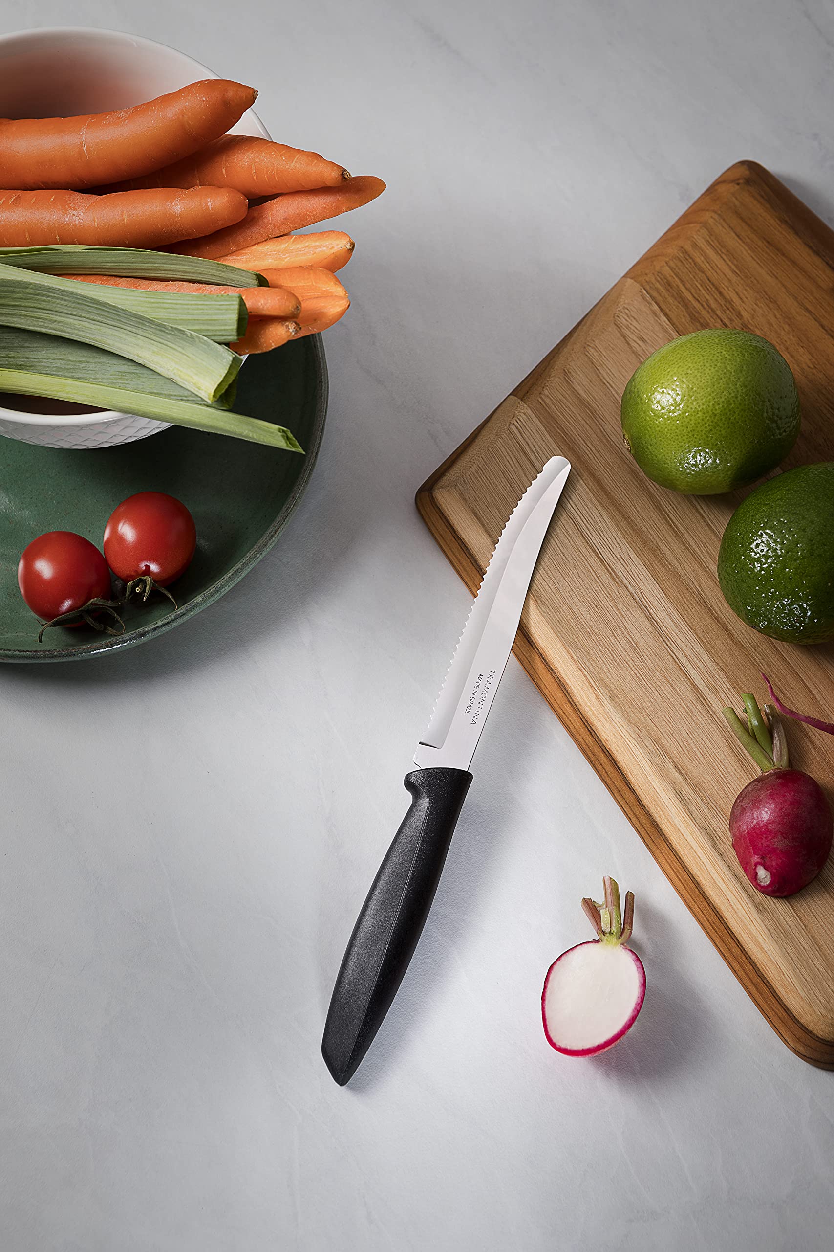 Tramontina 6-Piece Kitchen Knife Set - Stainless Steel Serrated Fruit & Tomato Knife, Vegetable Chopper & Peeler with Rounded Tip - Multipurpose Black Knives for Cooking, Slicing & Meal Prep (Model 23498055)