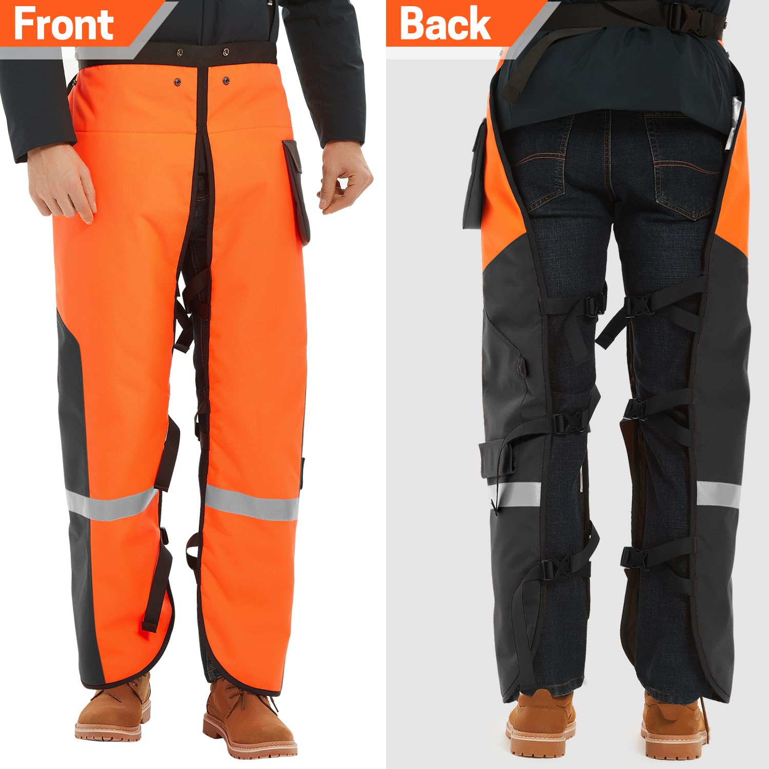 YARDMARIS 8-Layer Protective Chainsaw Chaps - Orange Hi-Vis Safety Apron with Pocket for Chainsaw Operators (Medium) - Ideal for Tree Cutting, Logging & Woodworking Safety Gear