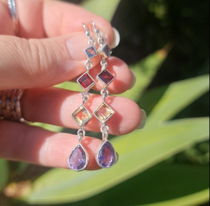 Natural Multi Stone Drop Earrings for Women - Elegant Handmade Jewelry for Parties, Weddings & Special Occasions