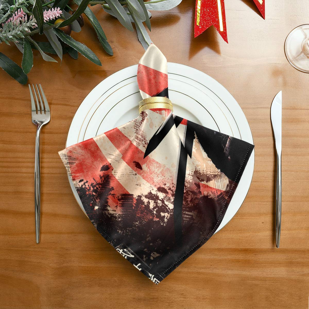 Premium Japanese Samurai Red Sun Design Cloth Napkins - Set of 1 Washable 20x20 Inch Cotton Dinner Napkins for Home, Restaurant, Wedding & Party Decor - Elegant Table Setting Accessories for Asian-Themed Events and Everyday Dining