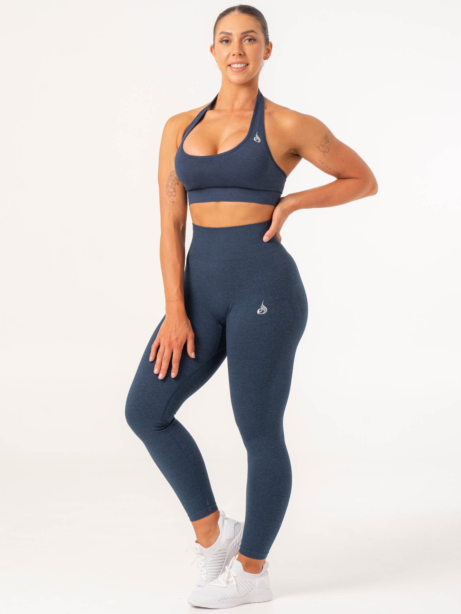 Contour Halter Bra - Supportive & Comfortable Women's Sports Bra in Navy Marl for Yoga, Running & Workout