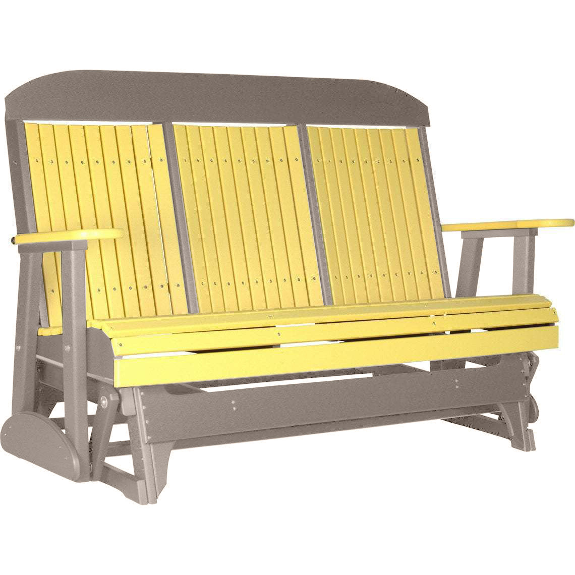 LuxCraft 5 ft. Yellow Recycled Plastic Highback Outdoor Glider - Perfect for Patio, Garden, and Backyard Relaxation