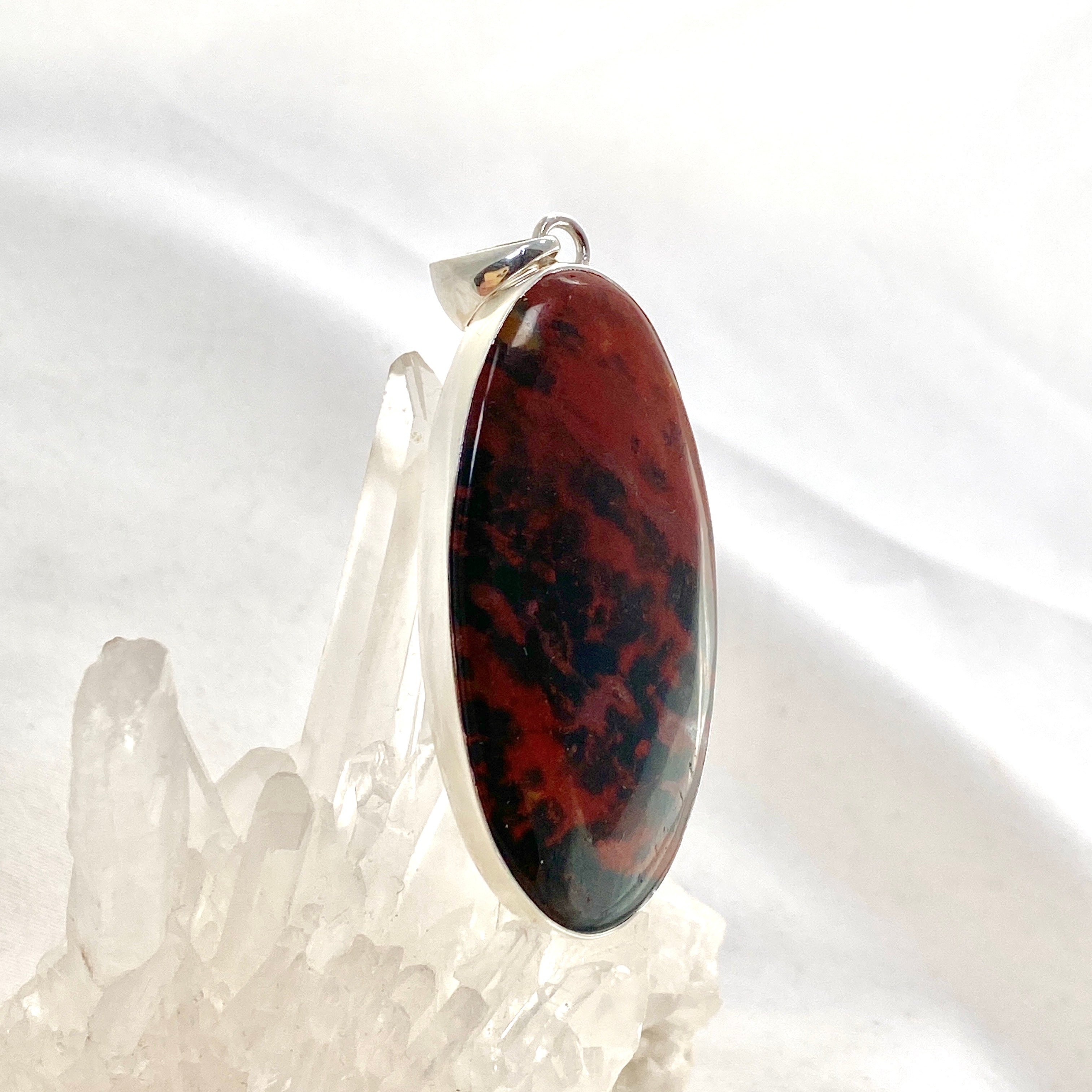 Natural Bloodstone Oval Cabochon Pendant - Healing Crystal Jewelry for Protection & Vitality - Perfect for Meditation, Energy Work & Spiritual Gifts