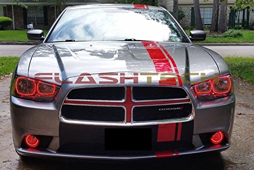 Bright Red LED Halo Ring Headlight & Fog Light Kit for Dodge Charger 2011-2014 - DRL Angel Eyes with Plug & Play Installation - Perfect for Night Driving & Car Customization