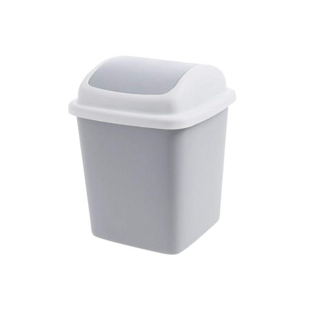 Small Plastic Trash Can with Swing Lid - Mini Wastebasket for Home, Office, Desk, Living Room & Coffee Table - Gray Desktop Garbage Bin for Paper Waste & Household Use