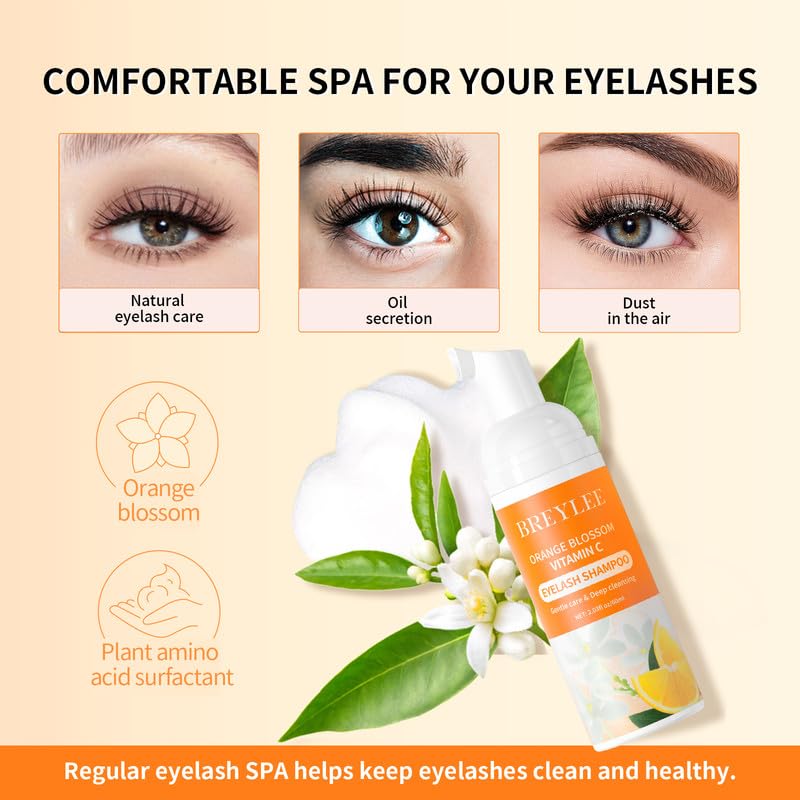 BREYLEE Eyelash Extension Cleanser & Lash Shampoo Kit - Professional Lash Bath Cleaner with Rinse Bottle, Brush & Pads for Extensions - Perfect for Salon & Home Use