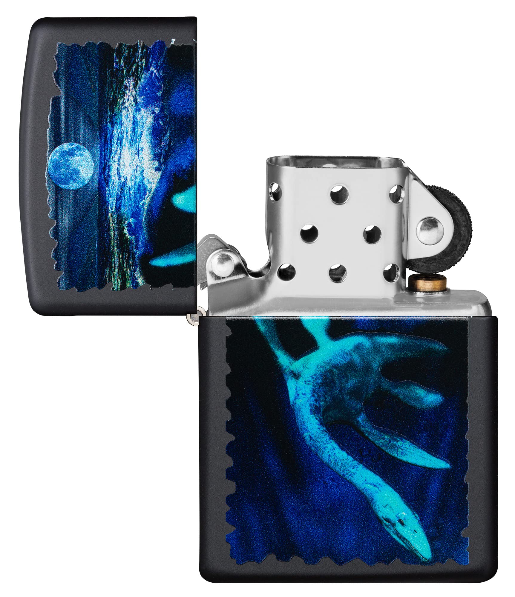 Zippo Black Light Loch Ness Monster Design Windproof Pocket Lighter - Perfect for Camping, Hiking & Outdoor Adventures