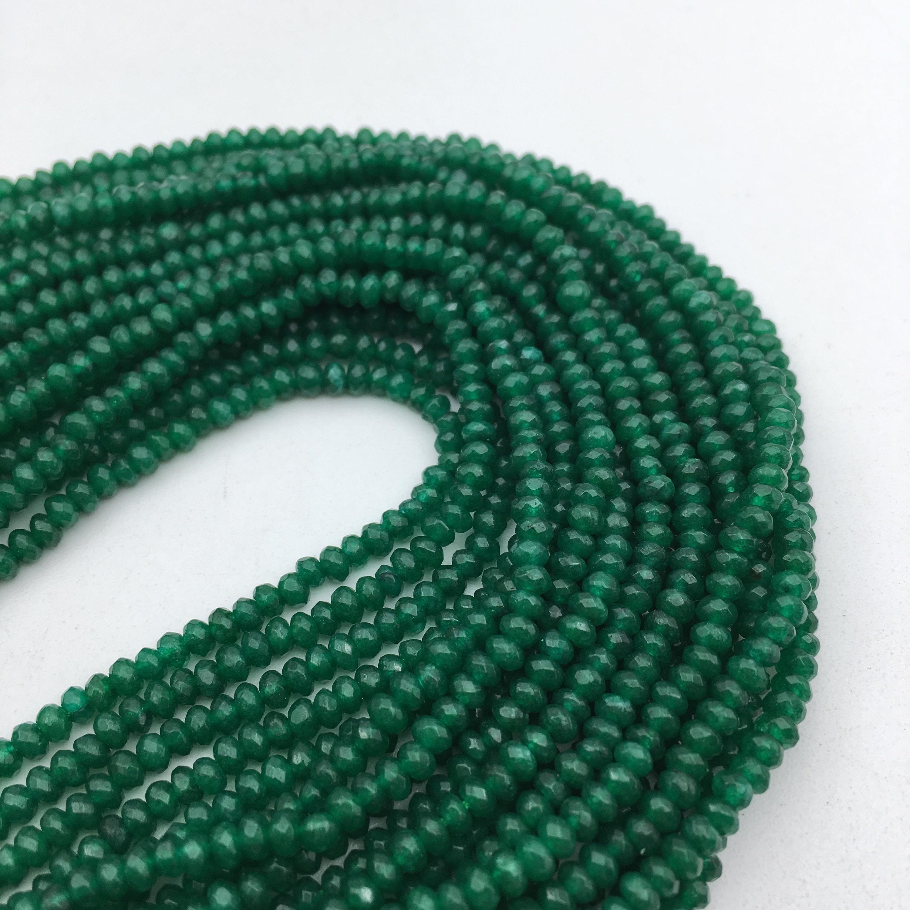 Dark Green Dyed Jade Faceted Rondelle Beads - 3x4mm, 4x6mm, 5x8mm Sizes - 15.5 Inch Strand for Jewelry Making, DIY Crafts, Bracelets & Necklaces - Perfect for Bohemian, Ethnic & Handmade Designs