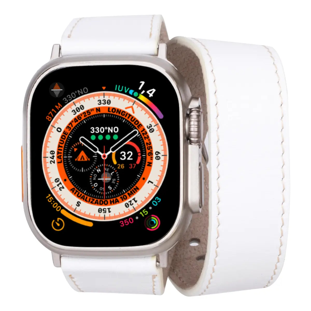 Premium White Leather Double Tour Strap for Apple Watch - Elegant & Durable Replacement Band for Work, Fitness & Everyday Wear