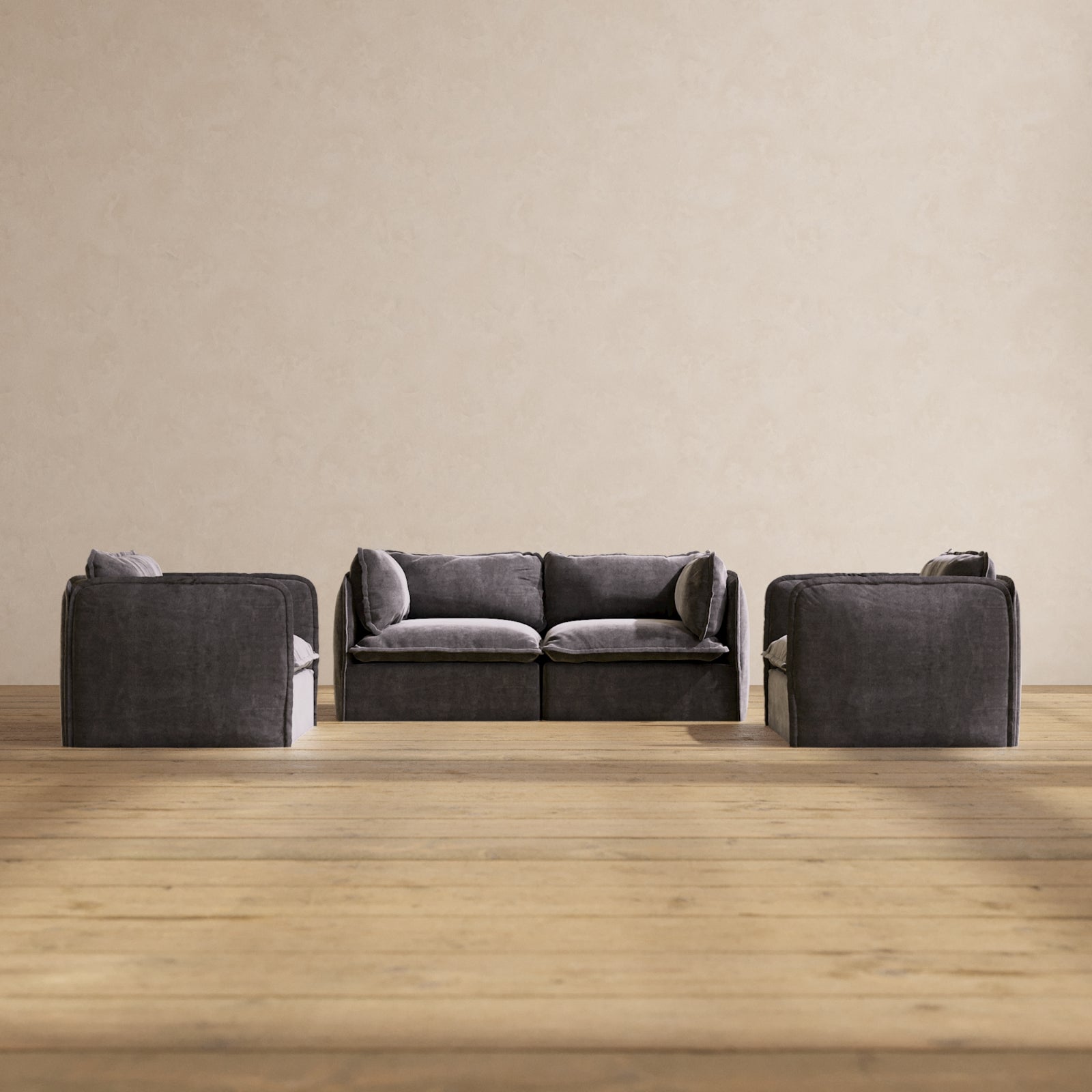 Premium Modular 2-Seater Sofa & Armchair Set in Cinder Gray - Luxury Blend Fabric for Living Room, Lounge & Home Theater Comfort