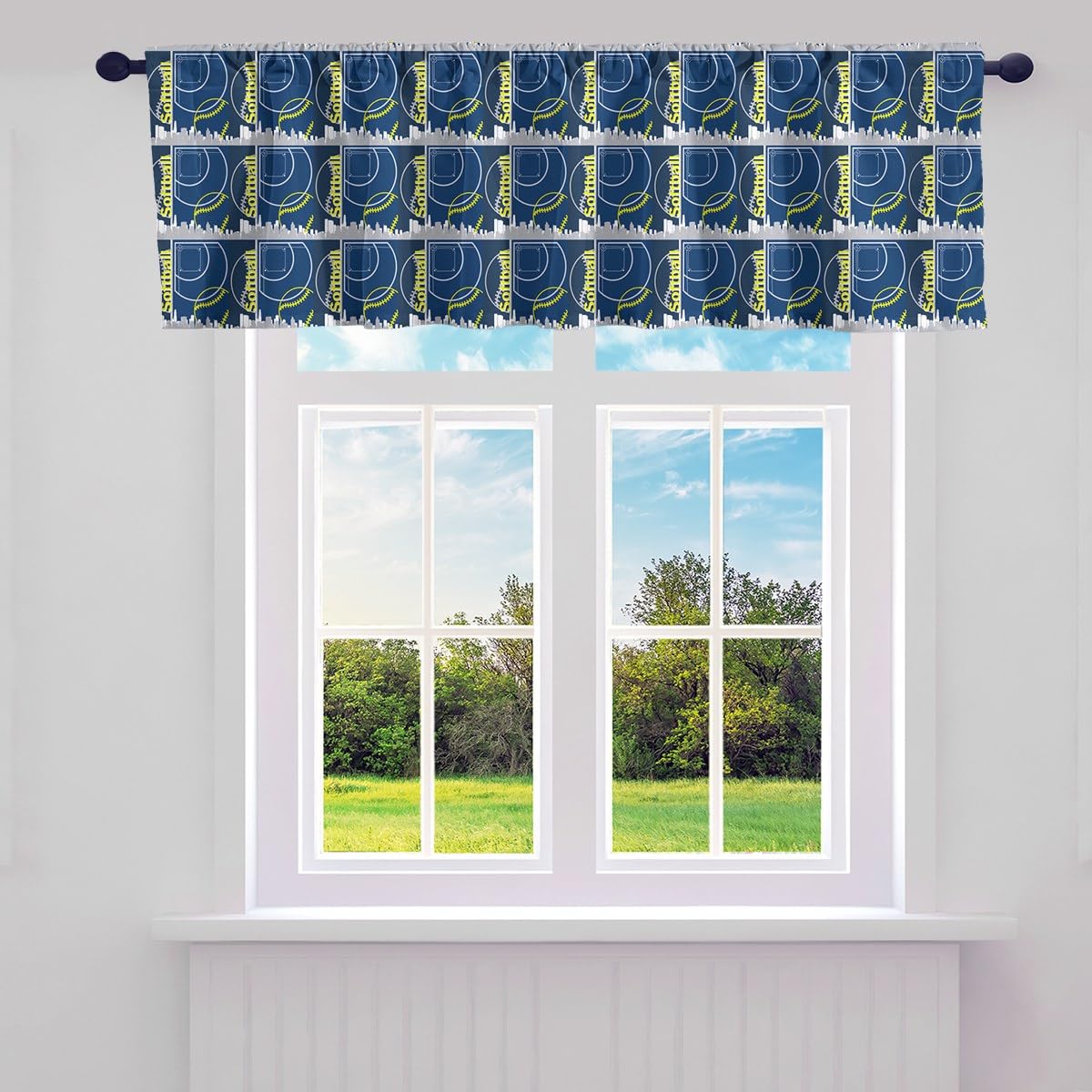Feelyou Softball Valance Curtains - 1 Panel 52x12 Inch Window Treatment for Living Room, Bedroom & Kitchen - Perfect for Baseball Lovers & Sports Fans - Great for Game Day Decor, Bathroom Windows & Sports Themed Rooms
