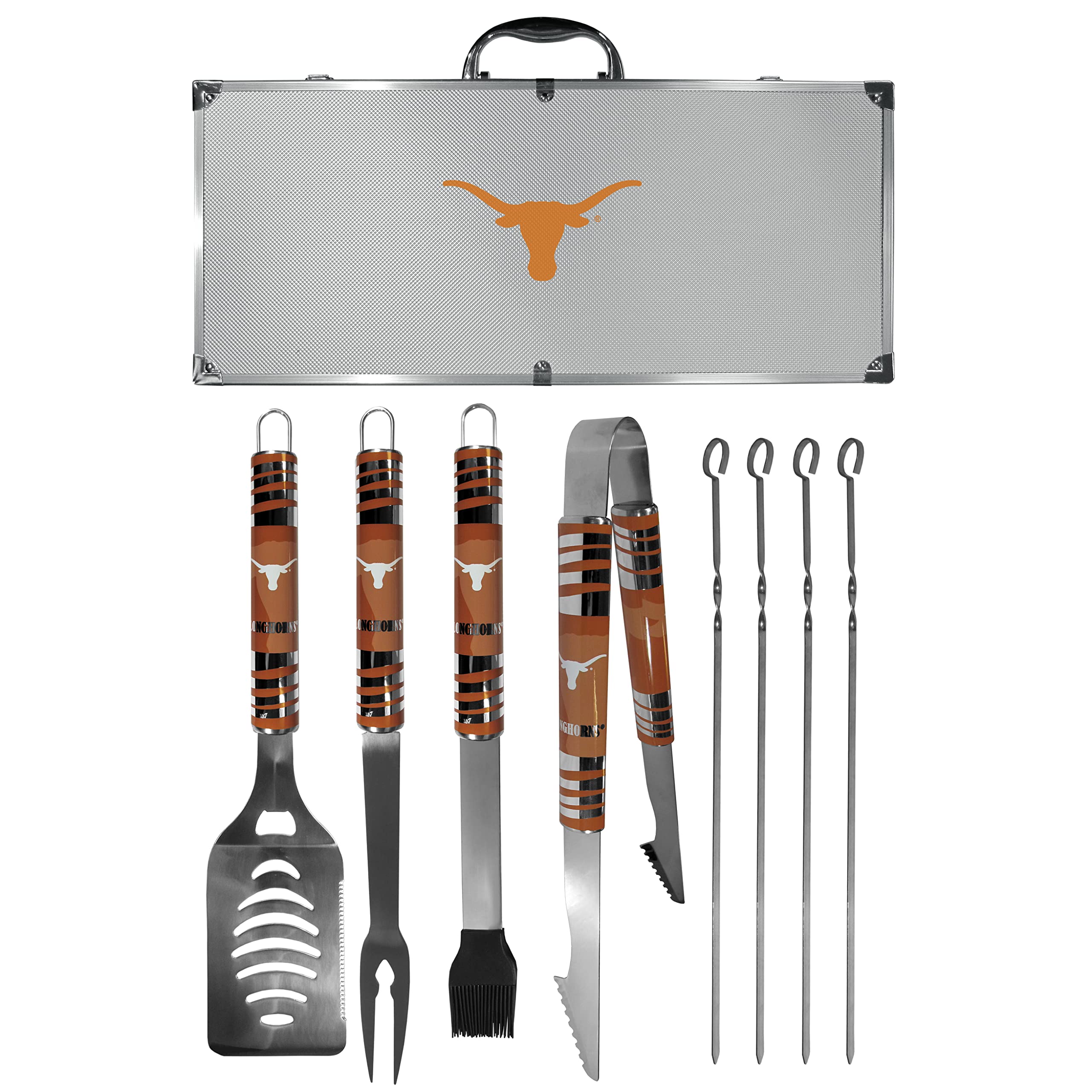 Texas Longhorns 8-Piece Steel Tailgater BBQ Set with Case - NCAA Siskiyou Sports Fan Shop - Perfect for Game Day Grilling, Tailgating & Outdoor Parties (Gray)