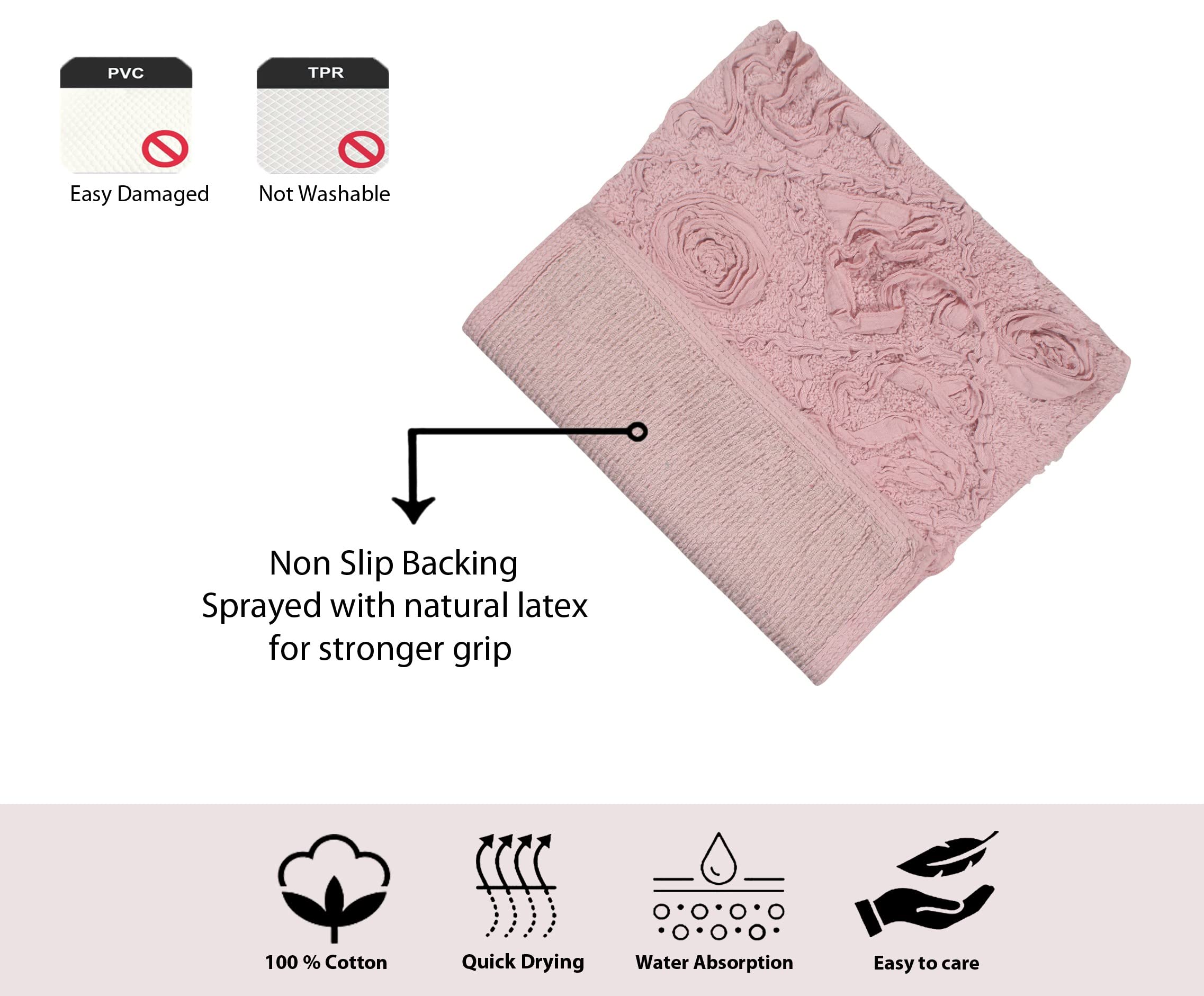 Home Weavers Modesto 100% Cotton Bath Rug Set - Ultra Soft & Absorbent Non-Slip Bathroom Mats - Machine Washable 4-Piece Set with Runner (Pink) - Perfect for Bathroom, Kitchen & Entryway Floor Protection