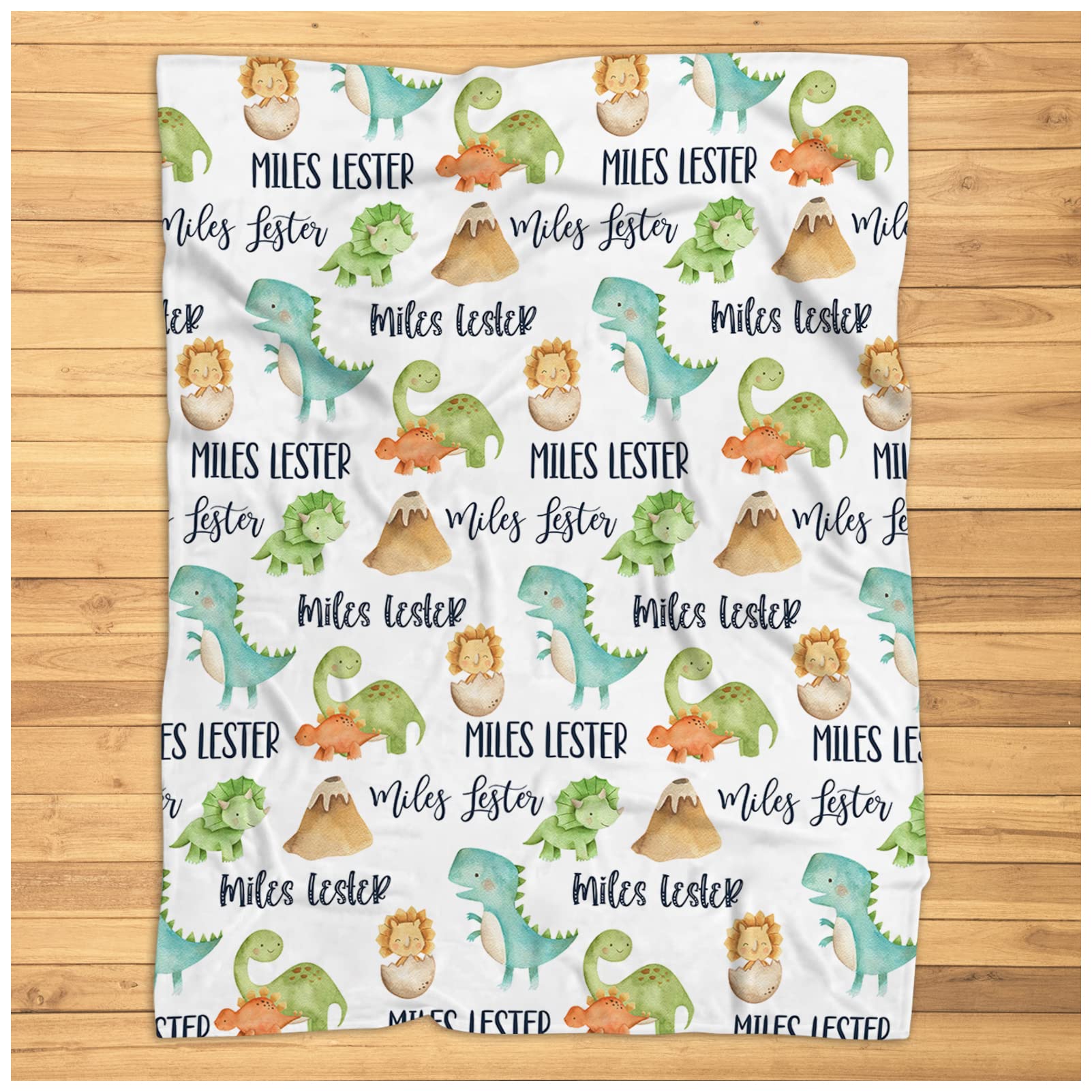 Personalized Dinosaur Baby Blanket with Watercolor Design - Super Soft Plush Fleece Nursery Blanket for Boys (30