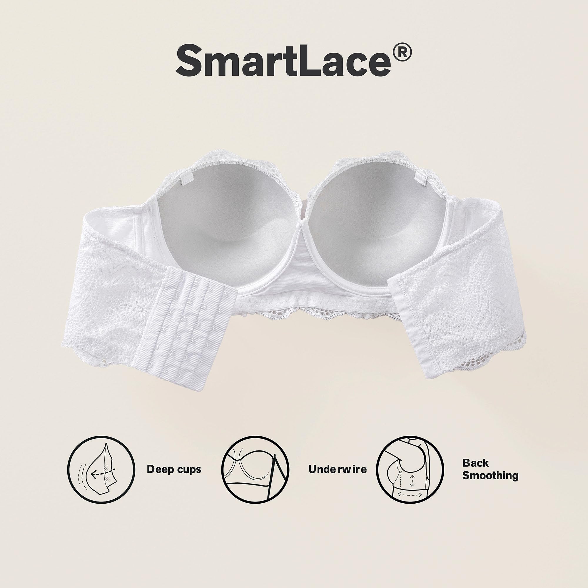 Leonisa Strapless Bras for Women - Full Coverage Push Up Bra with Lace and Pads | Comfortable & Supportive for Wedding, Prom, Evening Dresses