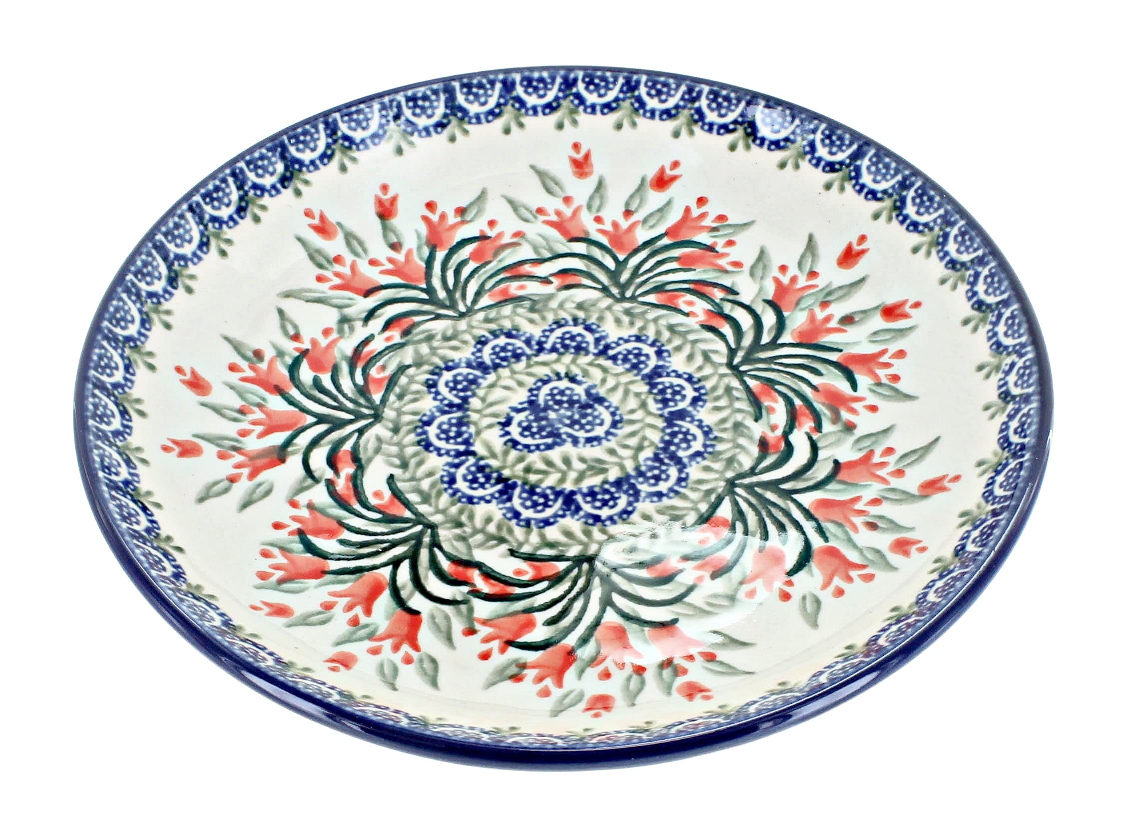 Handmade Blue Rose Polish Pottery Spring Tulip Dessert Plate - Elegant Floral Design for Afternoon Tea, Wedding Favors & Home Decor