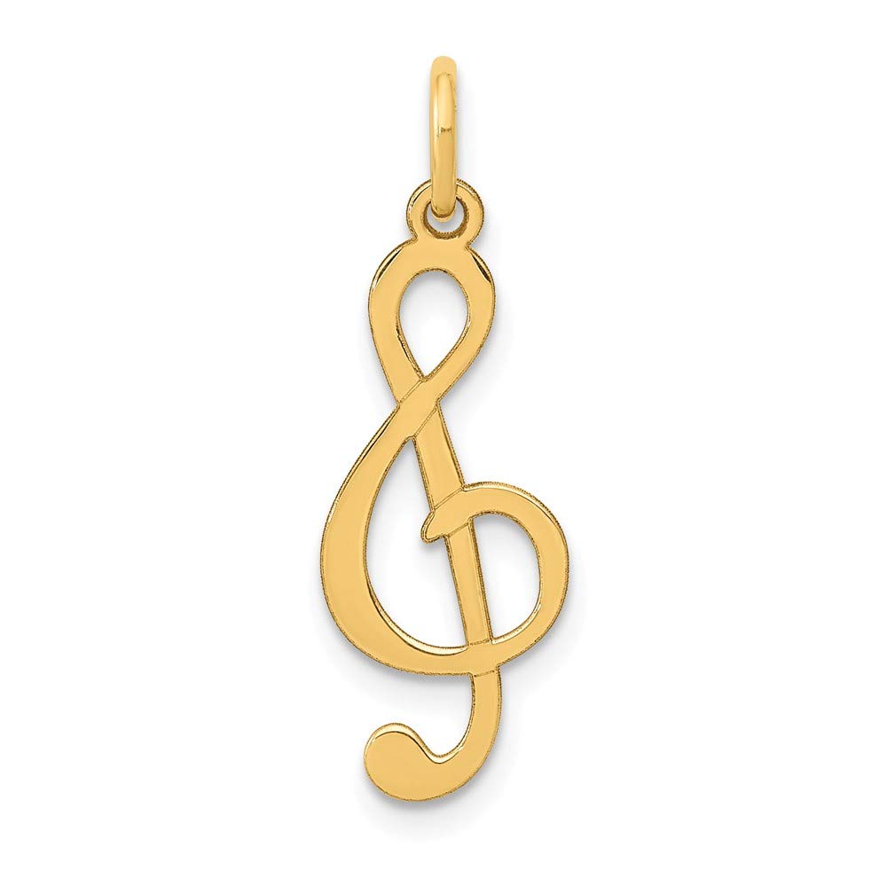 14K Yellow Gold Polished Treble Clef Charm Pendant - Elegant Music Note Jewelry for Necklace, Gift for Musicians & Music Lovers - Perfect for Concerts, Graduations & Special Occasions
