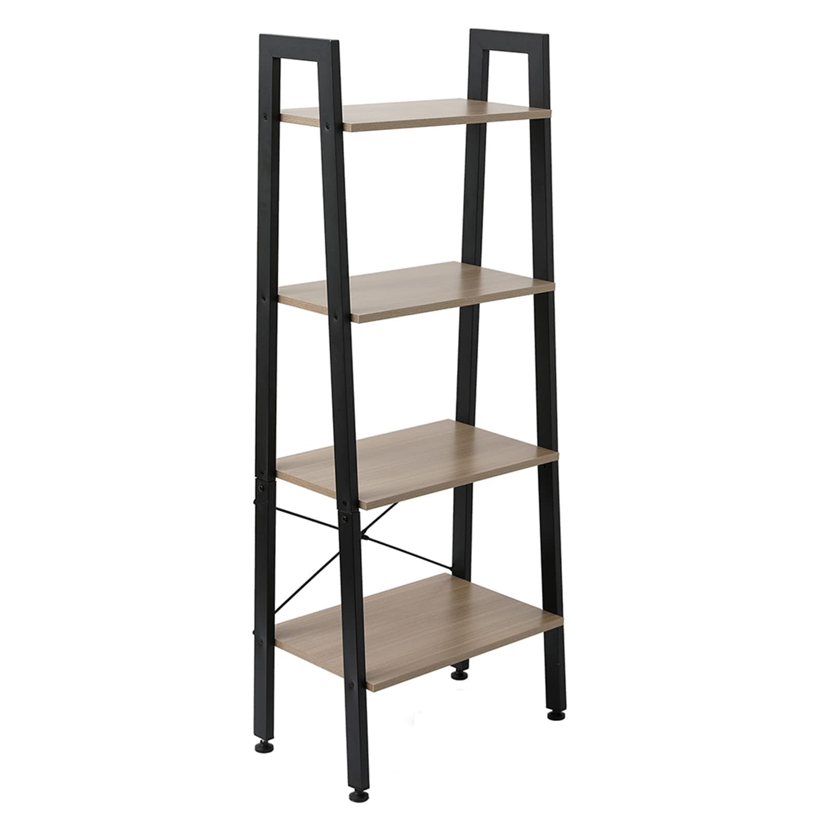 4-Tier Industrial Ladder Shelf - Sturdy Metal Bookshelf & Storage Rack for Office, Bathroom, Living Room - Space-Saving Grey Organizer for Home Decor, Garage, Porch & Small Spaces